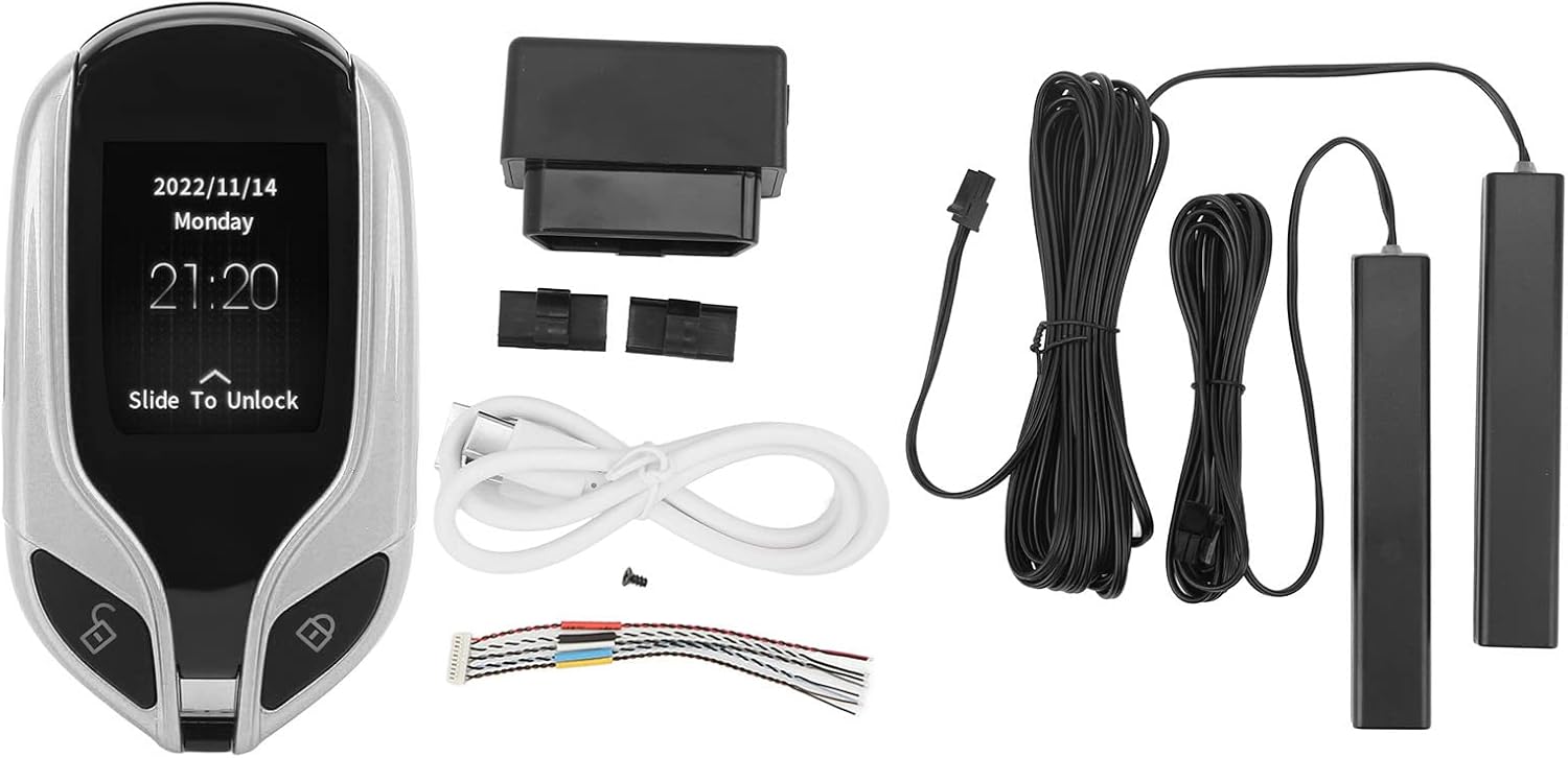 LCD Screen Smart Key PKE Keyless Entry System Smart Key Universal Long Standby Time PKE Keyless Entry System for All with One Button Start (Silver)