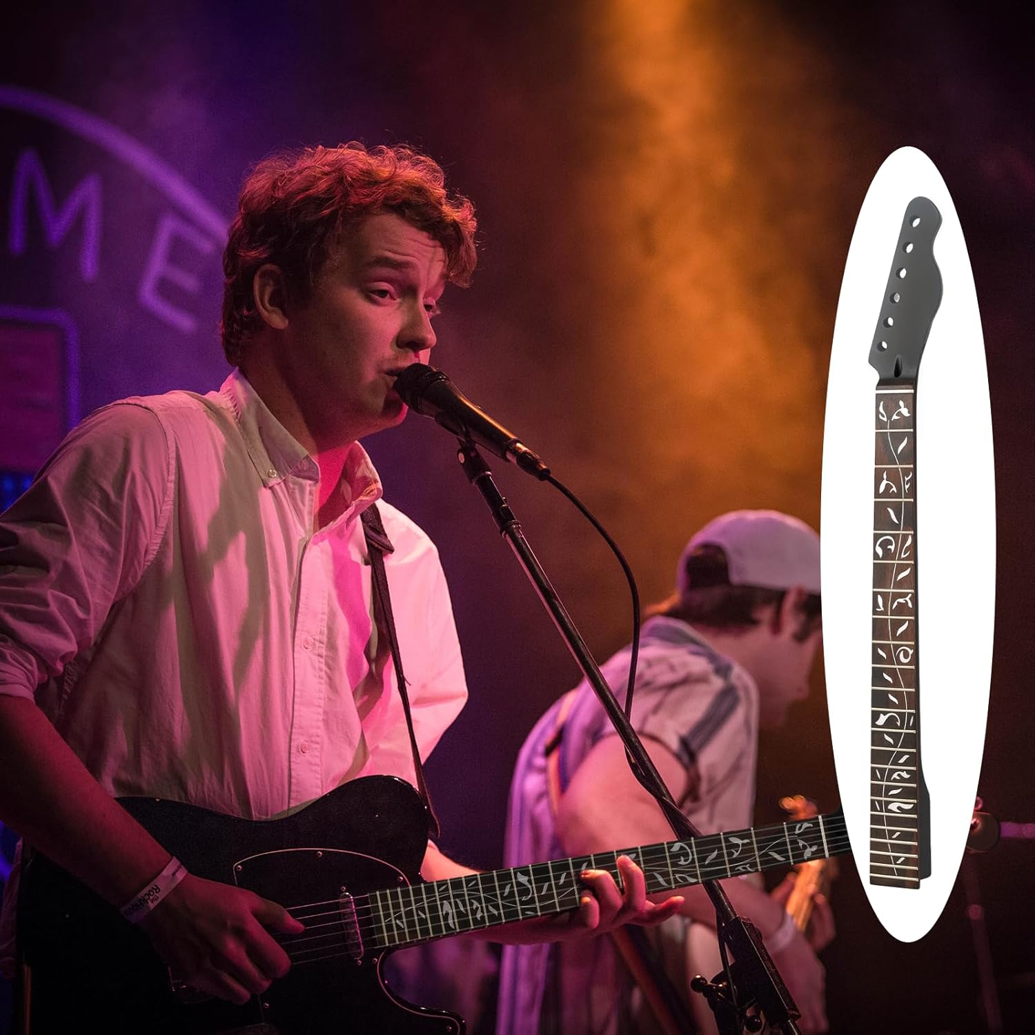 22fret Black Matte TL Electric Guitar Neck Canadian Maple,Cow Bone Nut, Rosewood Carved Tree of Life Fretboard