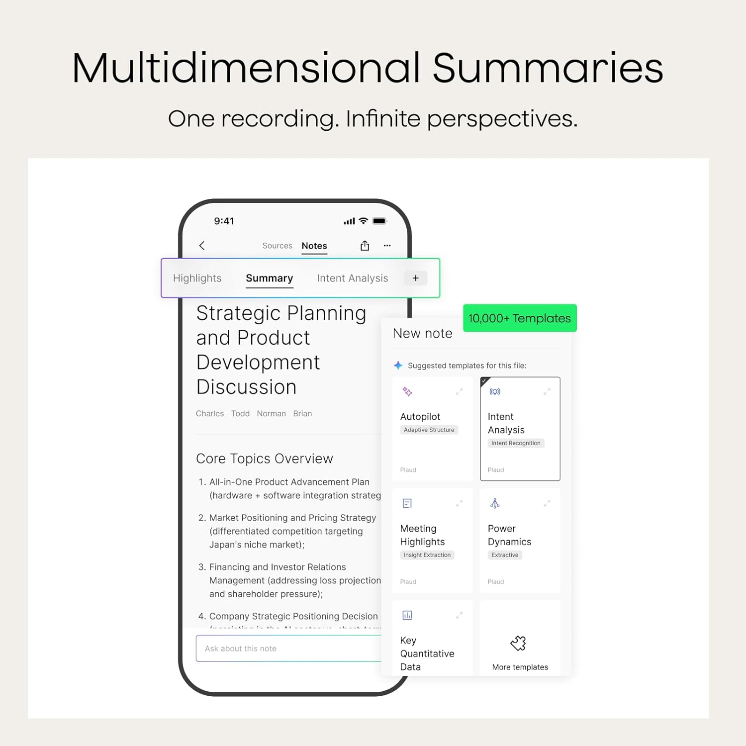 Plaud Note AI Voice Recorder, Voice Recorder w/Case, App Control, AI Transcribe & Summarize, Support 112 Languages, 64GB, Audio Recorder for Lectures, Meetings, Calls, Interview, Non-Pro Version