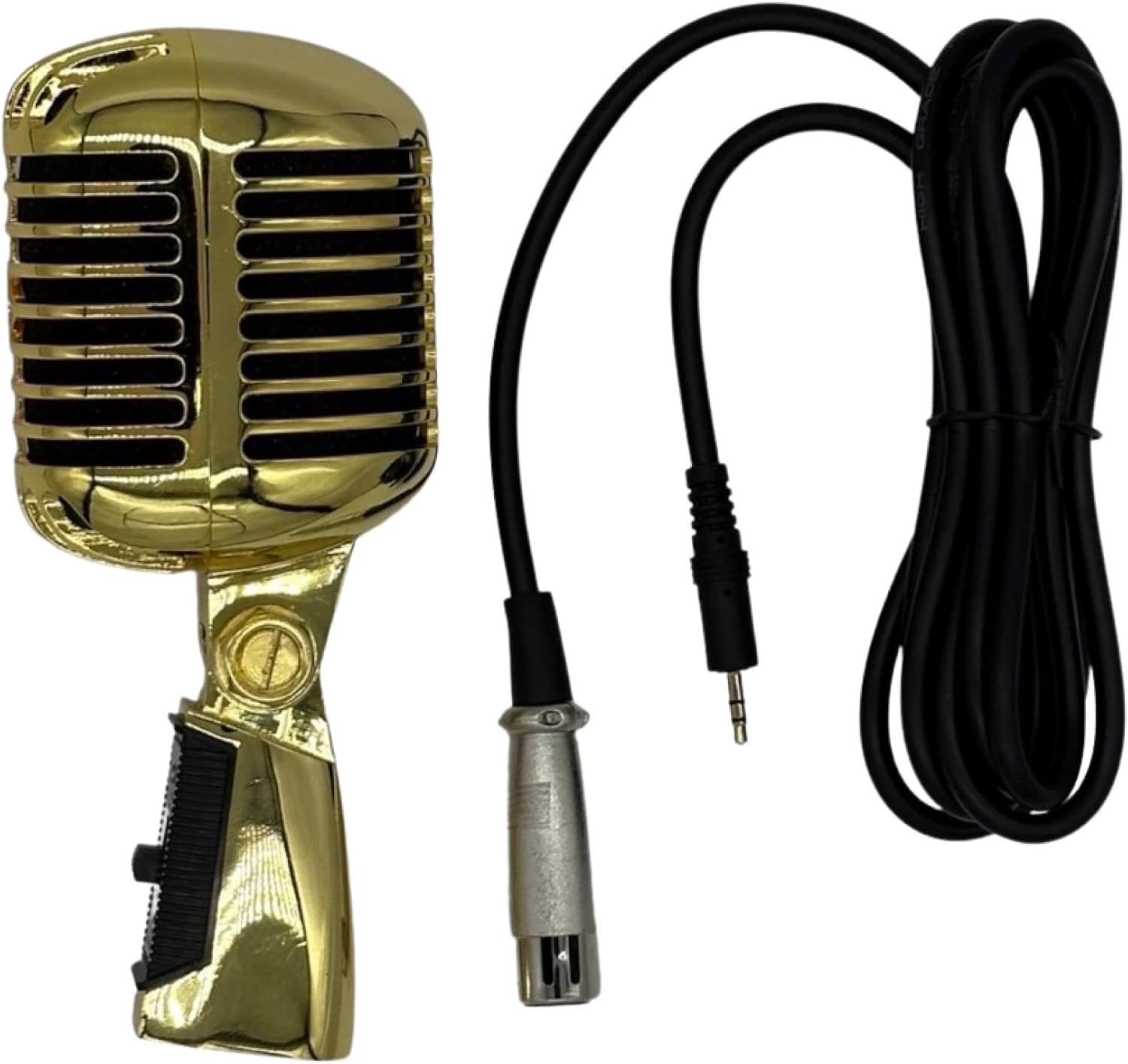 Gold Plated Metal Vintage Metal Condenser Streaming Microphone, Old Retro Vintage Style, Cardioid Mic wtih XLR Cable for Streaming, Broadcasting, Studio Recording, Props, Hand Prop, Hand Held