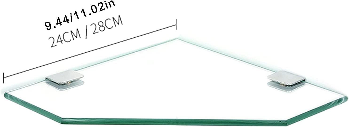 IOCCIOBB Bathroom Glass Shelf Shower Corner Glass Shelf Tempered Glass Shelf for Bathroom Wall Mount Polished Chrome Bracket (Color : Style2, Size : 28cm)