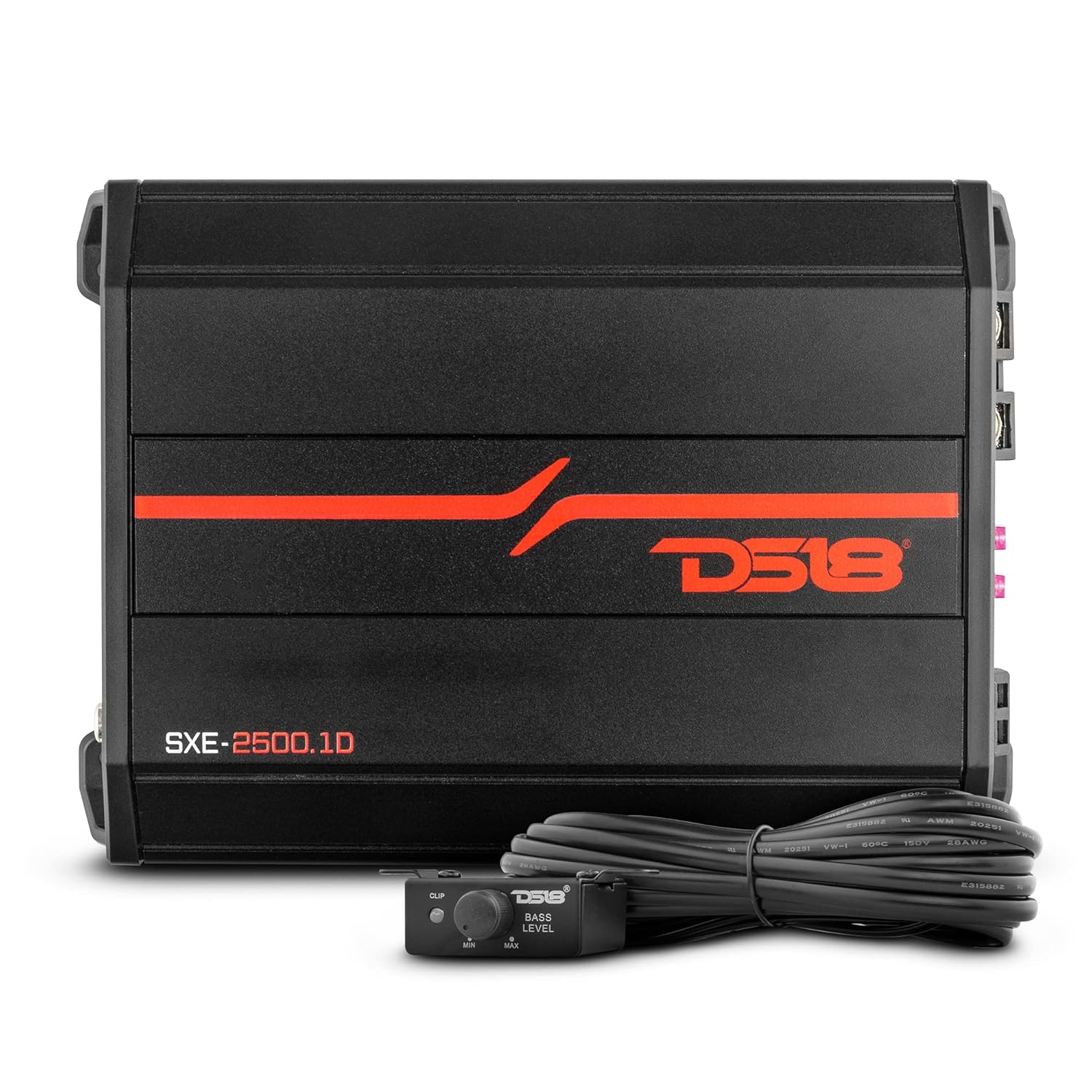 DS18 SXE-2500.1D/BK Car Amplifier Class D 1-Channel Monoblock Amp 800 x 1 RMS @1 Ohm 2500 Watts - Powerful and Compact Amp for Speakers in Car Audio System