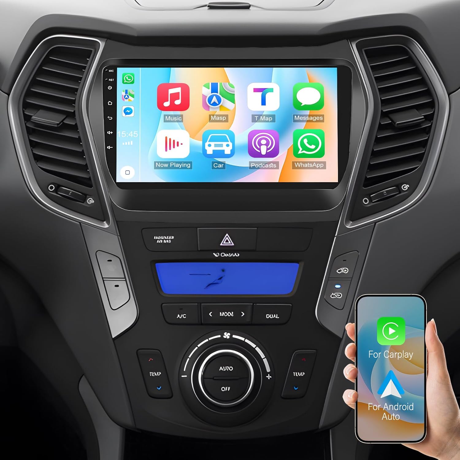 Android 13 Car Stereo Radio with CarPlay Android Auto for Hyundai Santa Fe IX45 2013-2018 9 inch Touch Screen 2 Din Car Radio Receiver w/Mirror Link Bluetooth GPS WiFi FM SWC Backup Camera MIC 2+32G