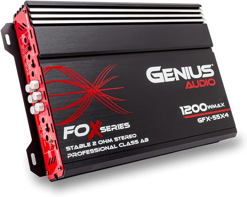 Genius Audio GFX-55X4 Full Range Powered Car Amplifier Multichannel 1200 Watts Max Class AB 2-Ohm Stable with Power Protection System to Boost Speaker and Woofer Performance