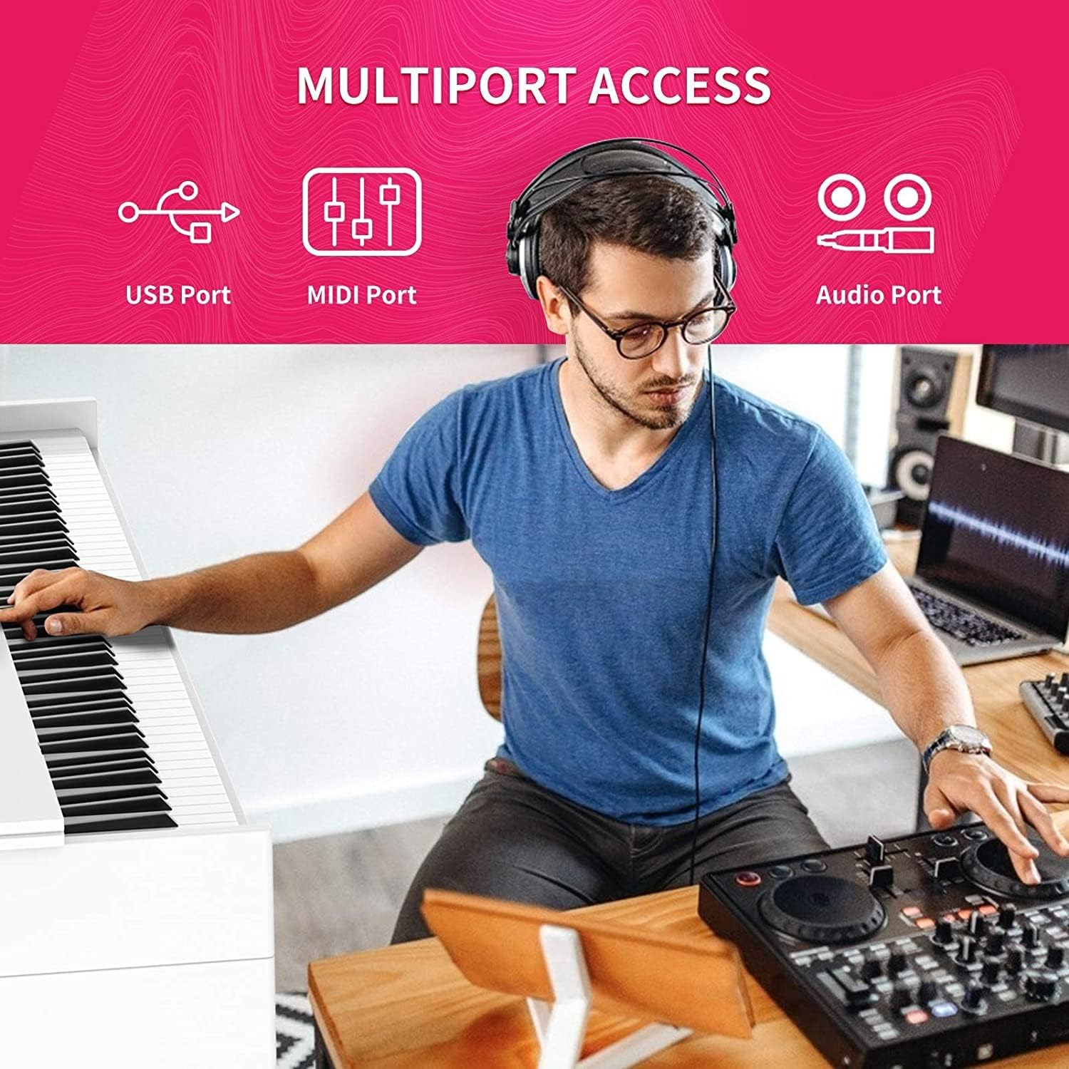 88-Key Weighted Digital Piano, Electric Upright Piano with 3-Pedal Unit Board, LCD Screen, Multi-Functional Full Size Keyboard and Power Adapter for Beginner/Adult (White(without Piano Bench))