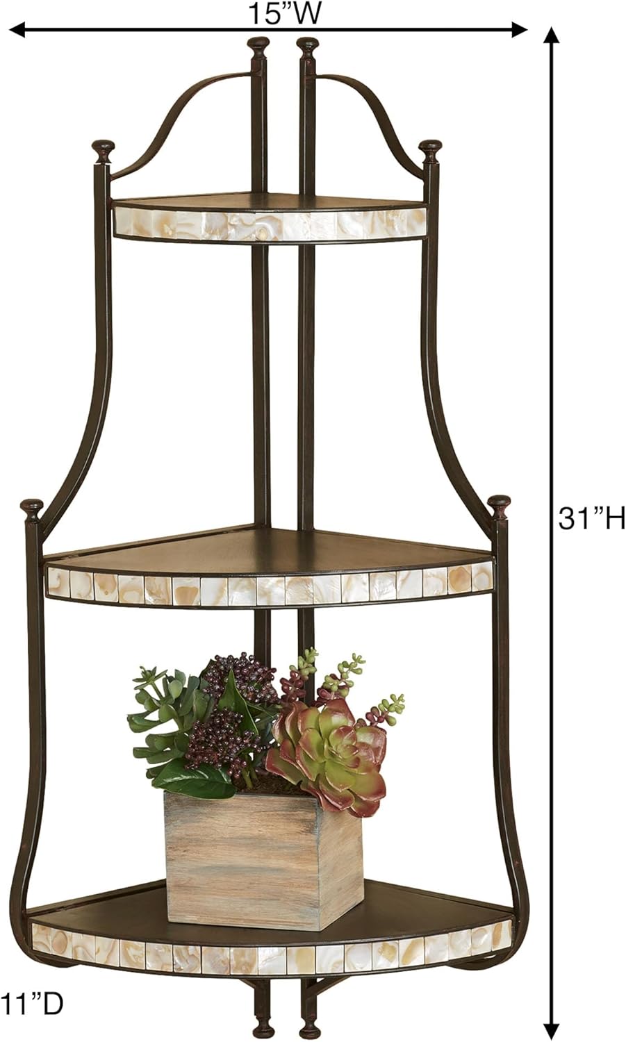 Touch of Class Caprissa Metal and Capiz Shell Corner Wall Shelf - Black, Ivory - Modern Home Decor for Bedroom, Living Room, Bathroom, Office, Game Room - Trinket Storage