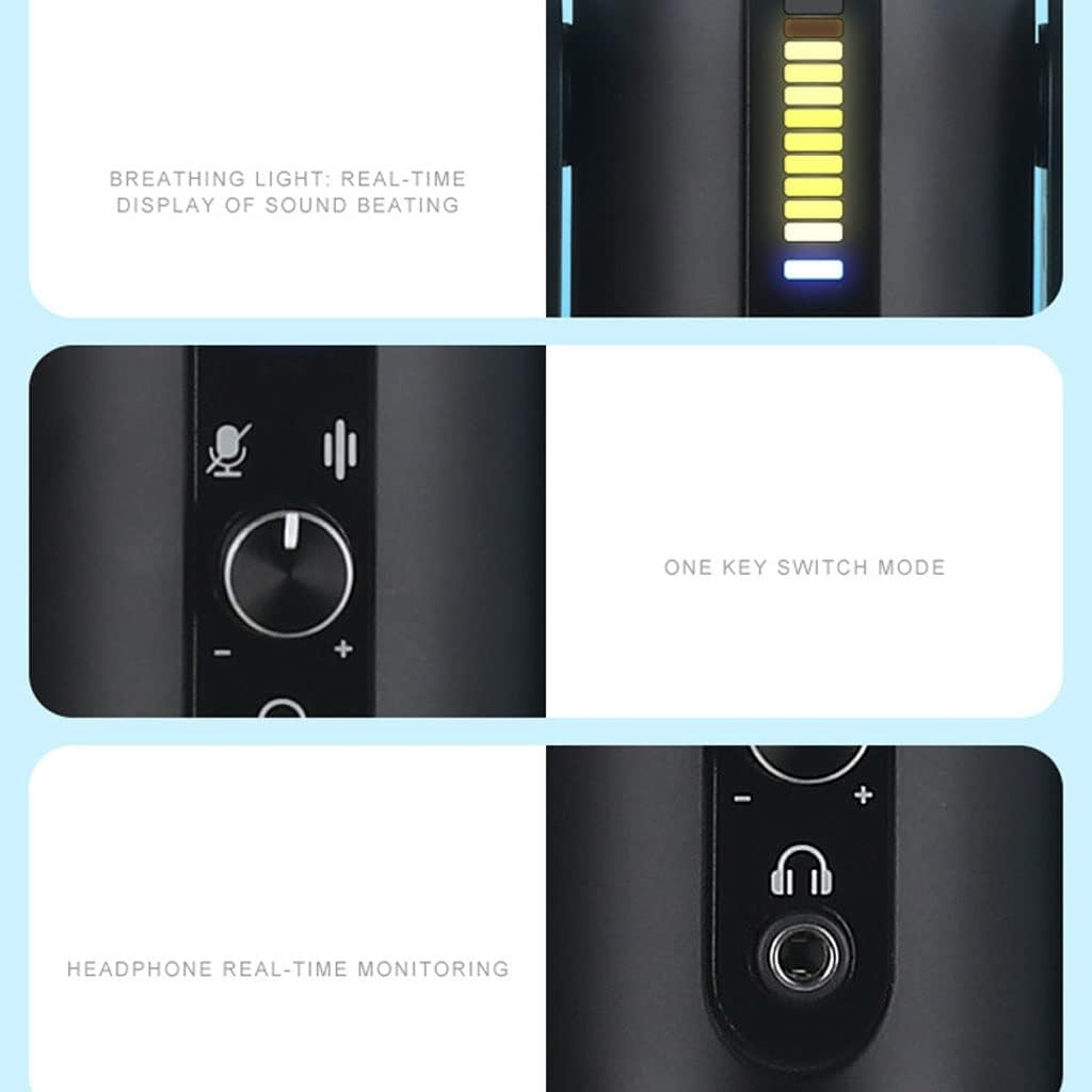 USB Capacitance Microphone, LED Voice-Activated Breathing Light, One-Click Noise Reduction/Home Studio Applications