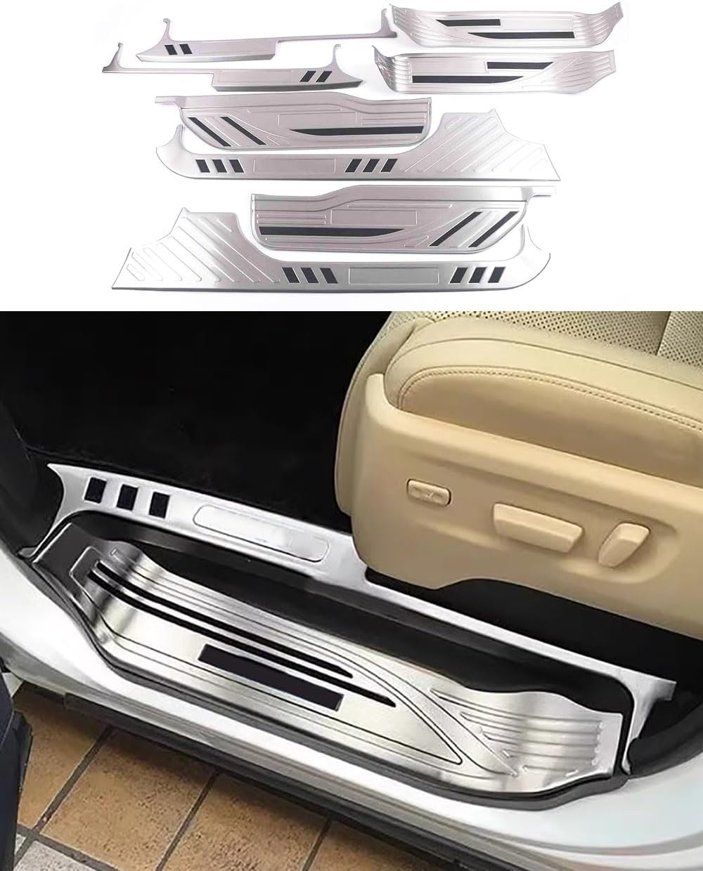 Car Accessories Fit for Toyota Alphard 2017-2020 Stainless Interior Door Sill Scuff Plate Guard Cover Trim 8PCS Set（Silver Wire Drawing）
