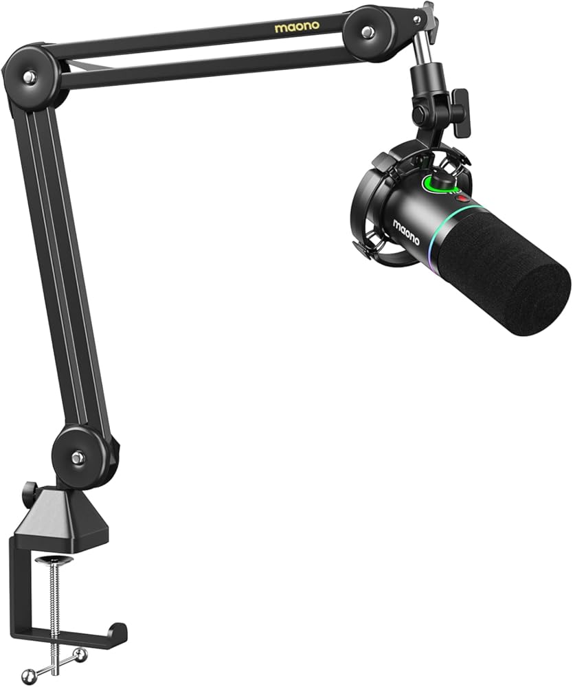 MAONO Dynamic Microphone Kit, RGB Gaming Mic Bundle for Podcast Studio Streaming Recording Vocal PD200X+BA37 Black