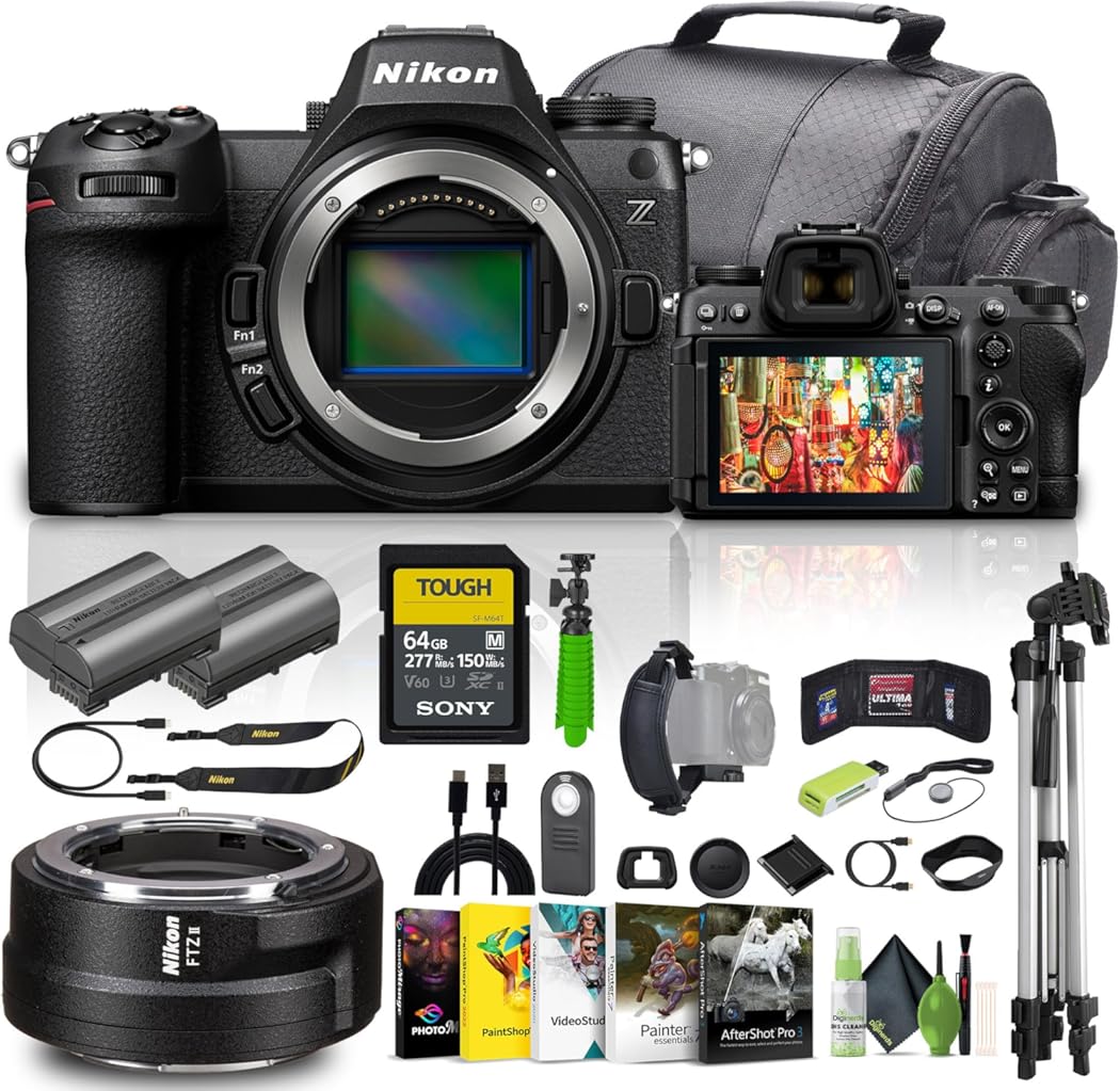 Nikon Z6 III Mirrorless Camera (1890) Bundle Kit with Nikon FTZ II Mount Adapter + 64GB UHS-II SDXC Memory Card + Cleaning Kit + Vlogging Tripod+ Camara Bag + Accessories (Renewed)
