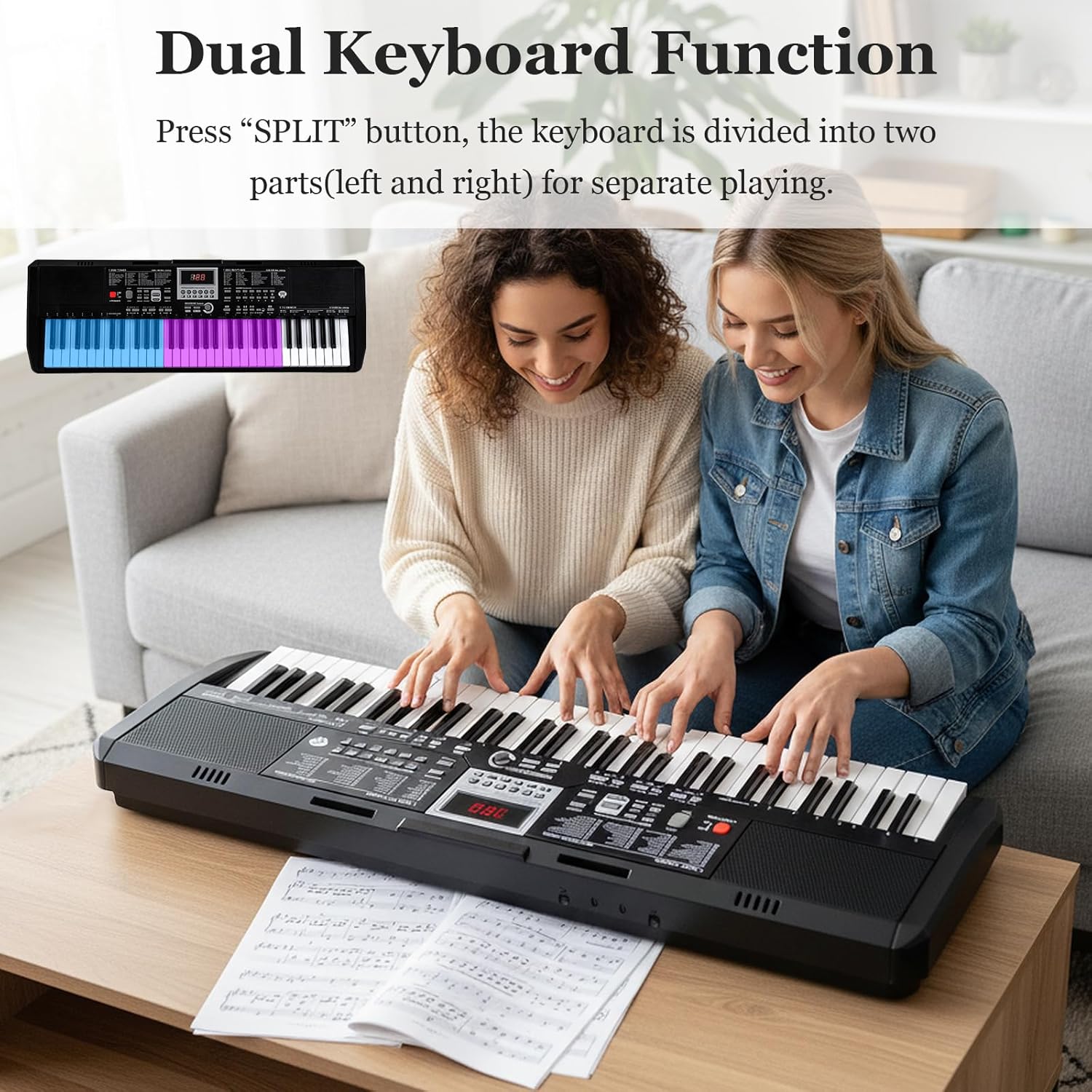 Costzon 61 Key Piano Keyboard, Electric Digital Piano with Stand & Bench, Lighted Keys, 200 Rhythms/Tones, Headphones, Microphone, Note Sticker, Portable Keyboard Piano for Beginners Adults (Black)
