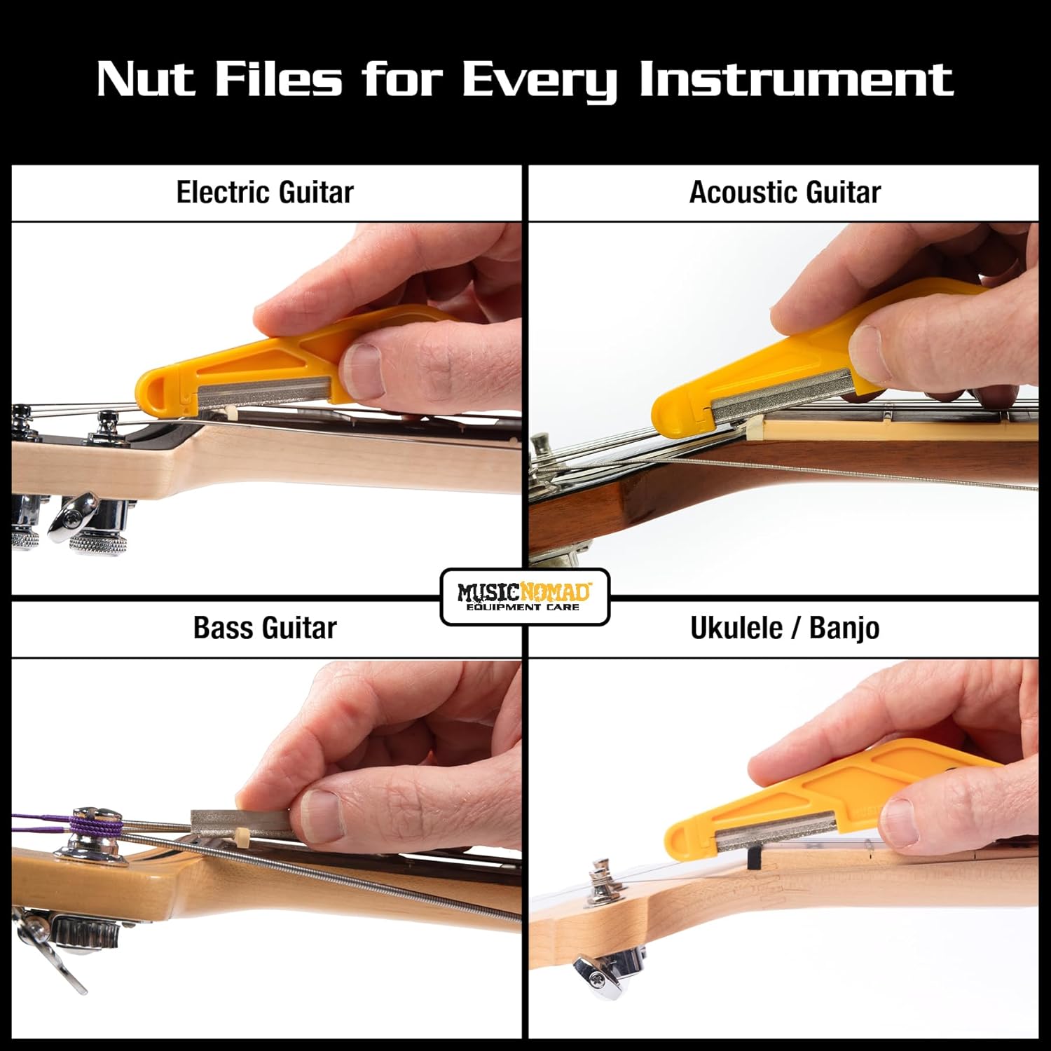 MusicNomad Diamond Coated Nut File Complete Shop Set - 16 pc. w/Storage Case + Cleaning Brush