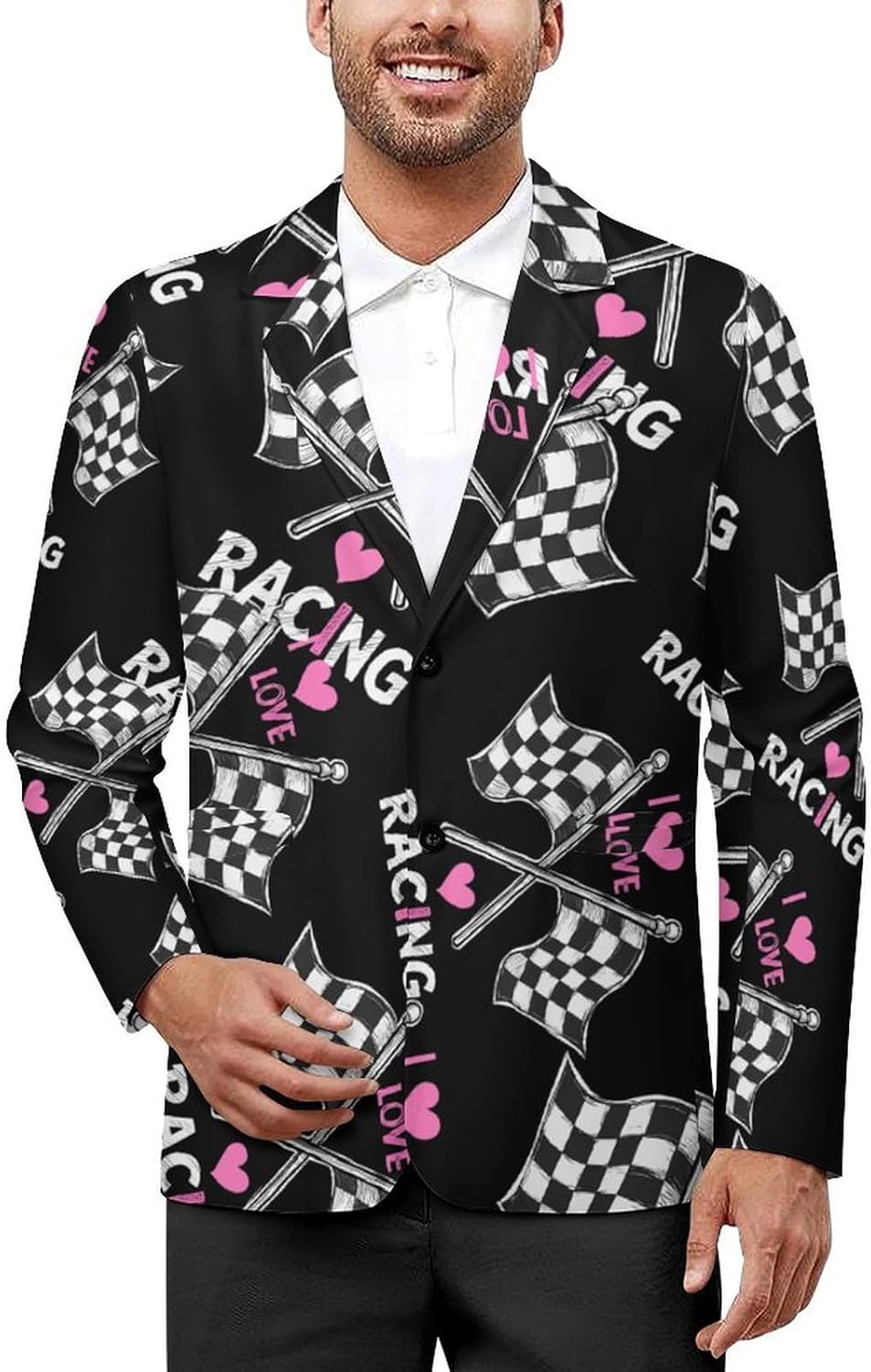 I Love Racing Rally Flags Men's Blazer Printed Button Suit Jacket Slim Sport Coat Blazers