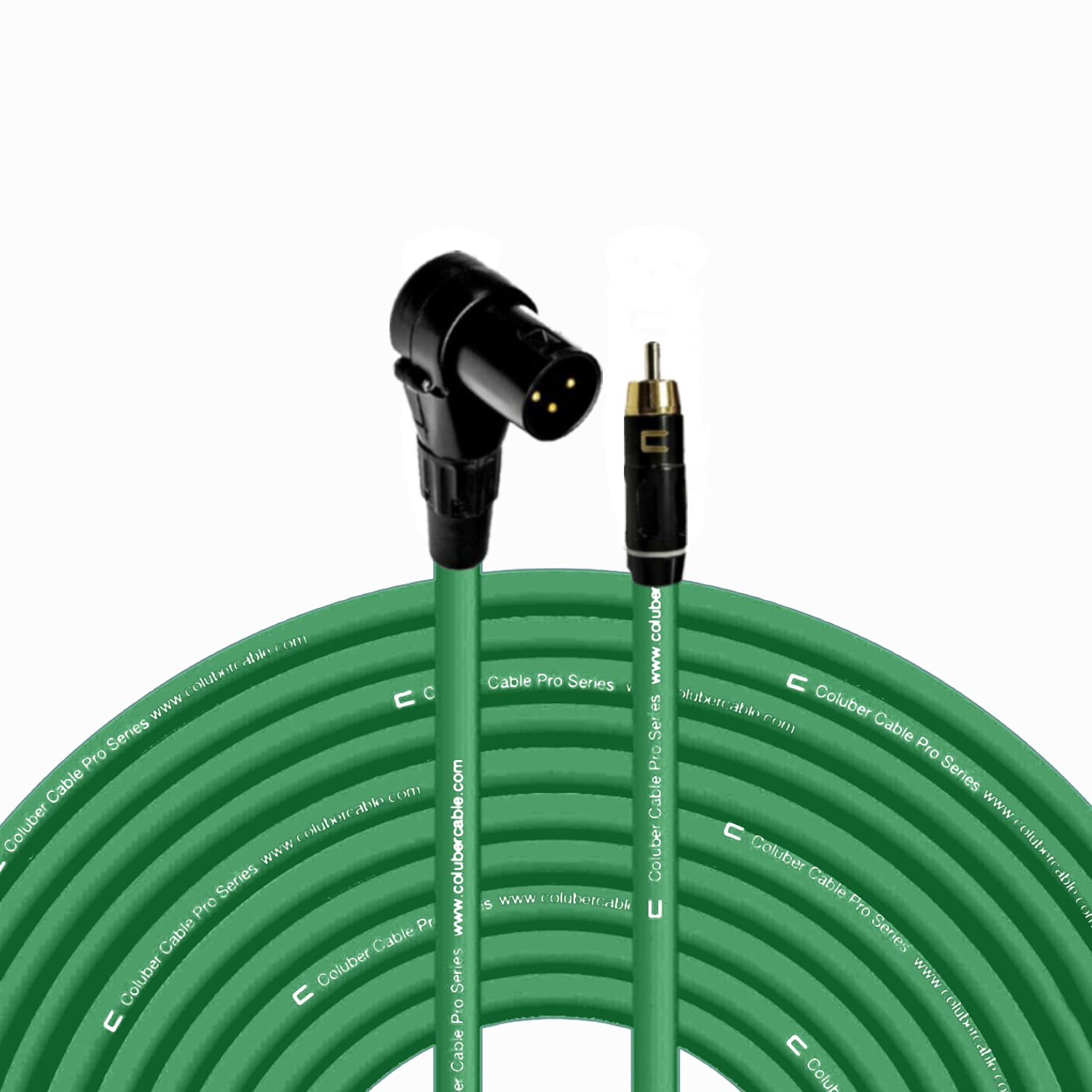 COLUBER CABLE Right Angle XLR Male to RCA Male - 150 Feet - Green - Pro 3-Pin Microphone Connector for Powered Speakers, Audio Interface or Mixer for Live Performance & Recording
