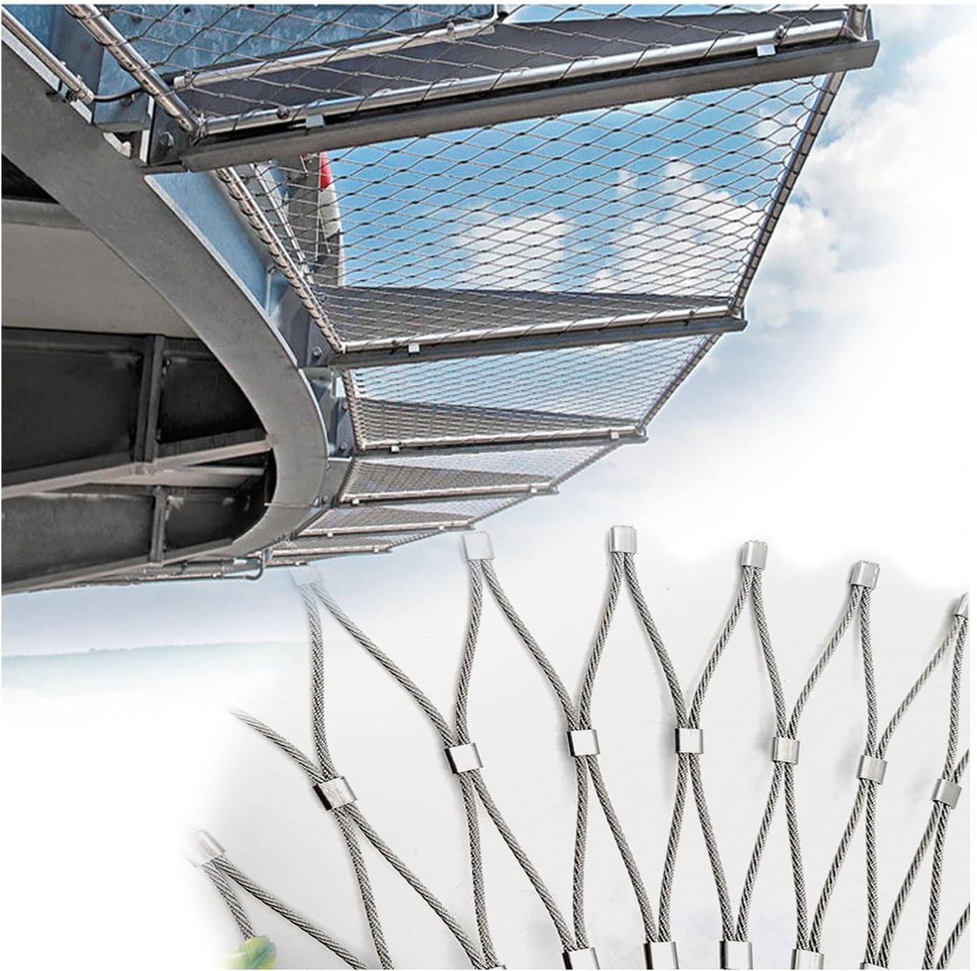Flexible Cable Balustrade Mesh Anti-Fall and Anti-Theft Net Building Reinforcement Net Safety Balcony 304 Stainless Steel Rope(Silver-2.5mm,3x8.0m)