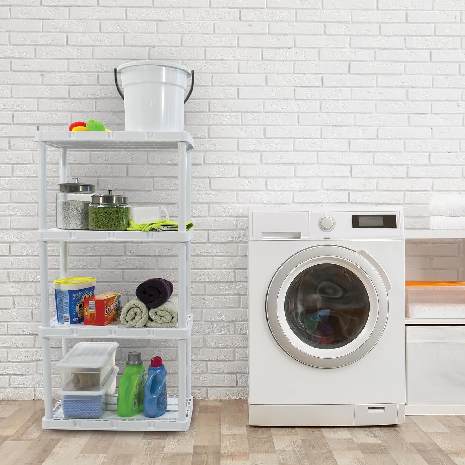 Gracious Living 3 Pack Light Duty Storage Shelves, Knect-A-Shelf 4-Shelf Ventilated Shelving Rack Organizer for Home, Garage, Basement & Laundry, White