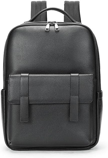 Vintage Genuine Leather Backpack Waterproof Flip Design Business Travel Daypack Fits Laptop Casual Use Gift Box (Black)