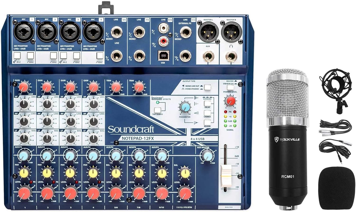 Soundcraft Notepad-12FX 12-Channel Mixer w/USB I/O+Effects+Studio Mic+Shockmount