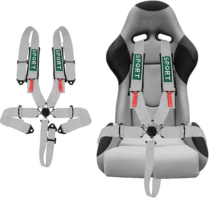 5 Point Racing Harness Seat Belt SFI Certified Protection Heavy Duty Shoulder Pads 3 inch Quick Release Cam Lock Latch Mechanism fit Go-Kart Racing Car UTV ATV (Silver)