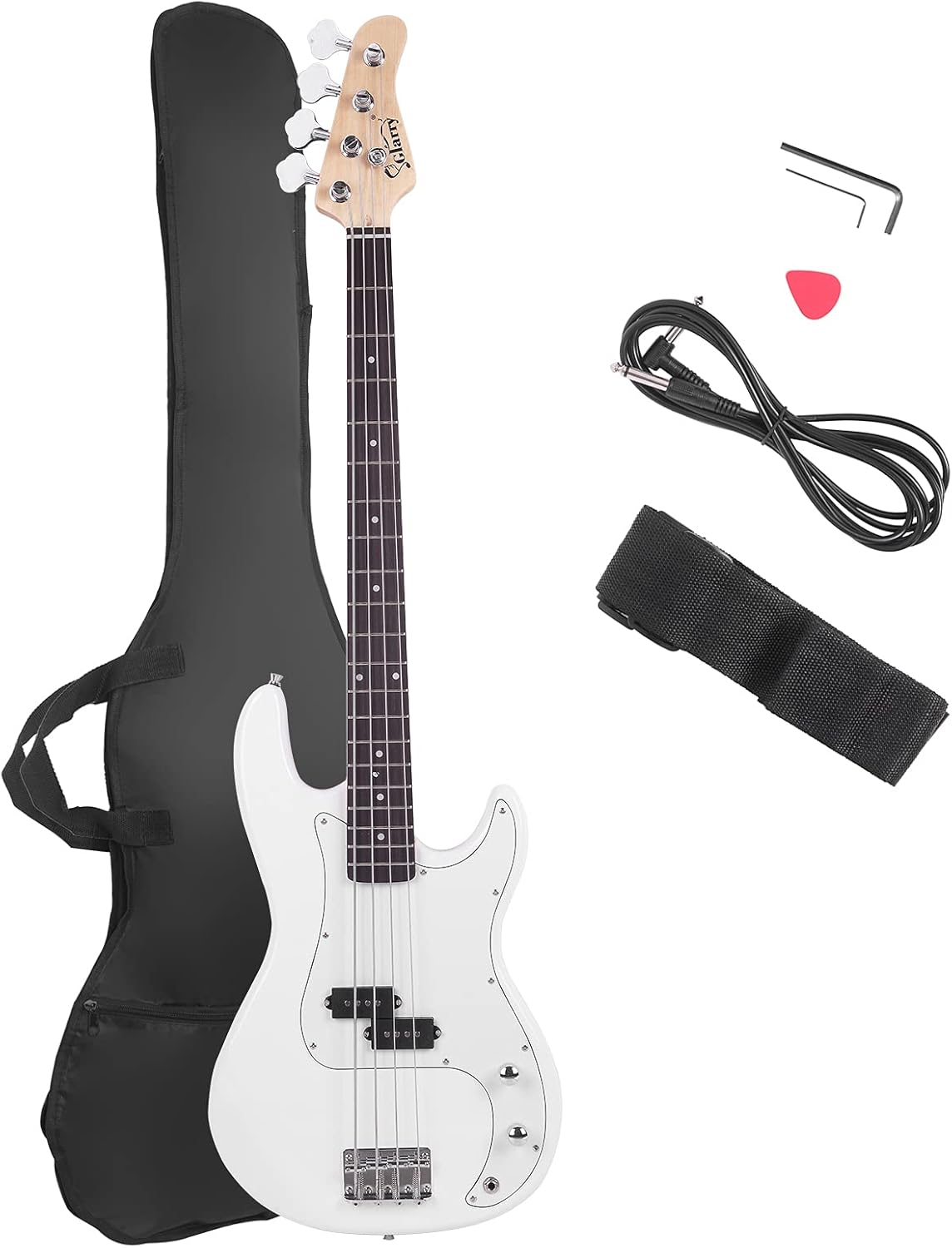 Glarry Electric Bass Guitar Full Size 4 String Rosewood Basswood Fire Style Exquisite Burning Bass (White)