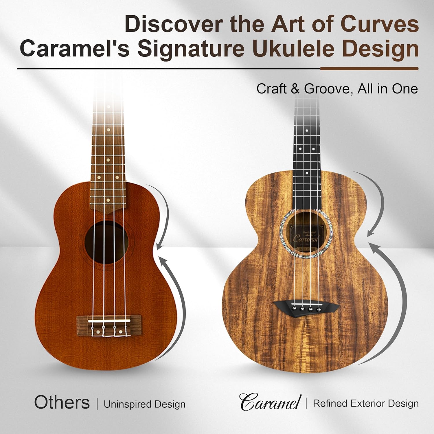 Left Handed - Caramel BLM27 Acacia Baritone Acoustic & Electric Ukulele