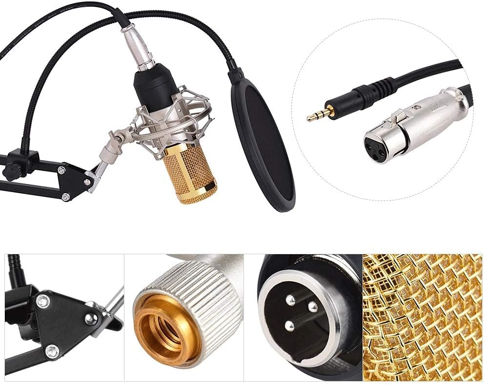 Professional Studio Broadcast Recording Condenser Microphone Microphone Kit 3.5mm, with Shock Absorber, Hanging Scissors Arm Bracket (D)