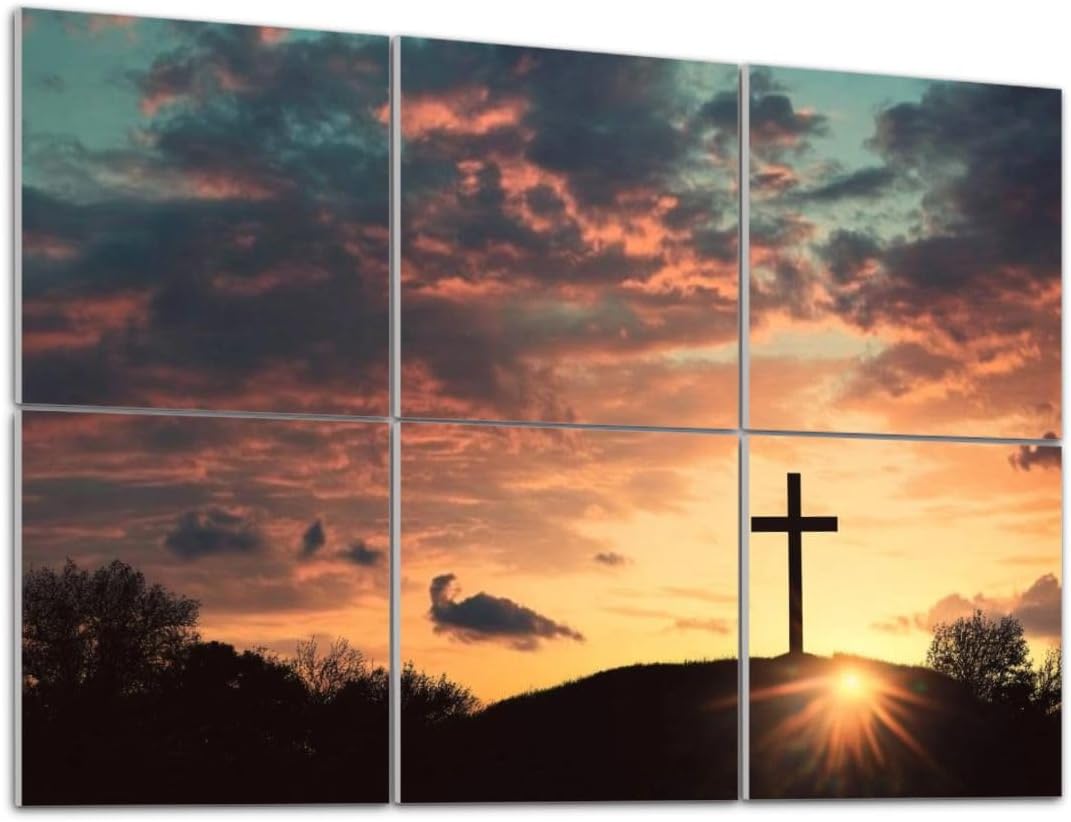 Art Acoustic Panels Self Adhesive Easter Crucifixion scene three 6Packs Decorative Soundproof Wall Panels Large Sound Absorbing Panels for Home Office 48
