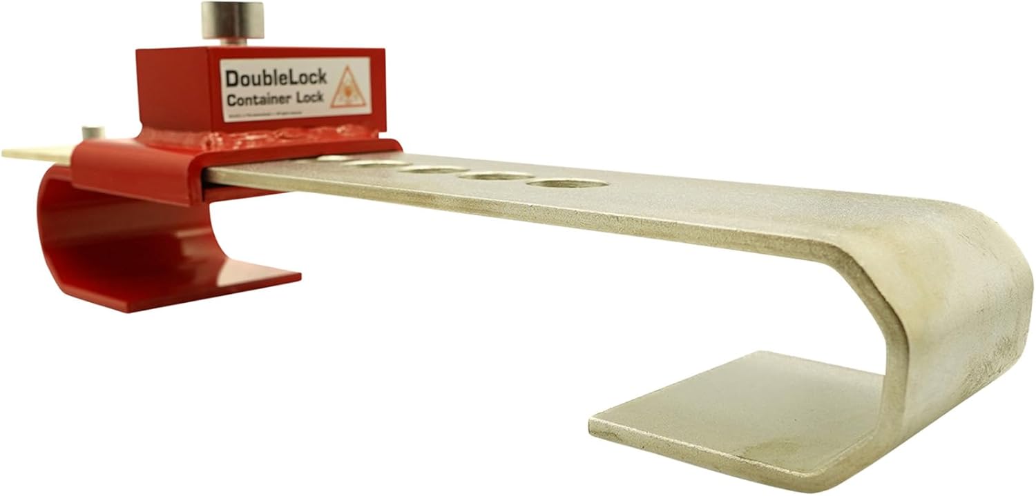 DoubleLock Rhino Ultra-Duty Container Security –(Expandable) High-Visibility Red Anti-Theft Device for Trailers, Storage Units, and Trailers. Cargo, Freight, Fence, Storage Lock.