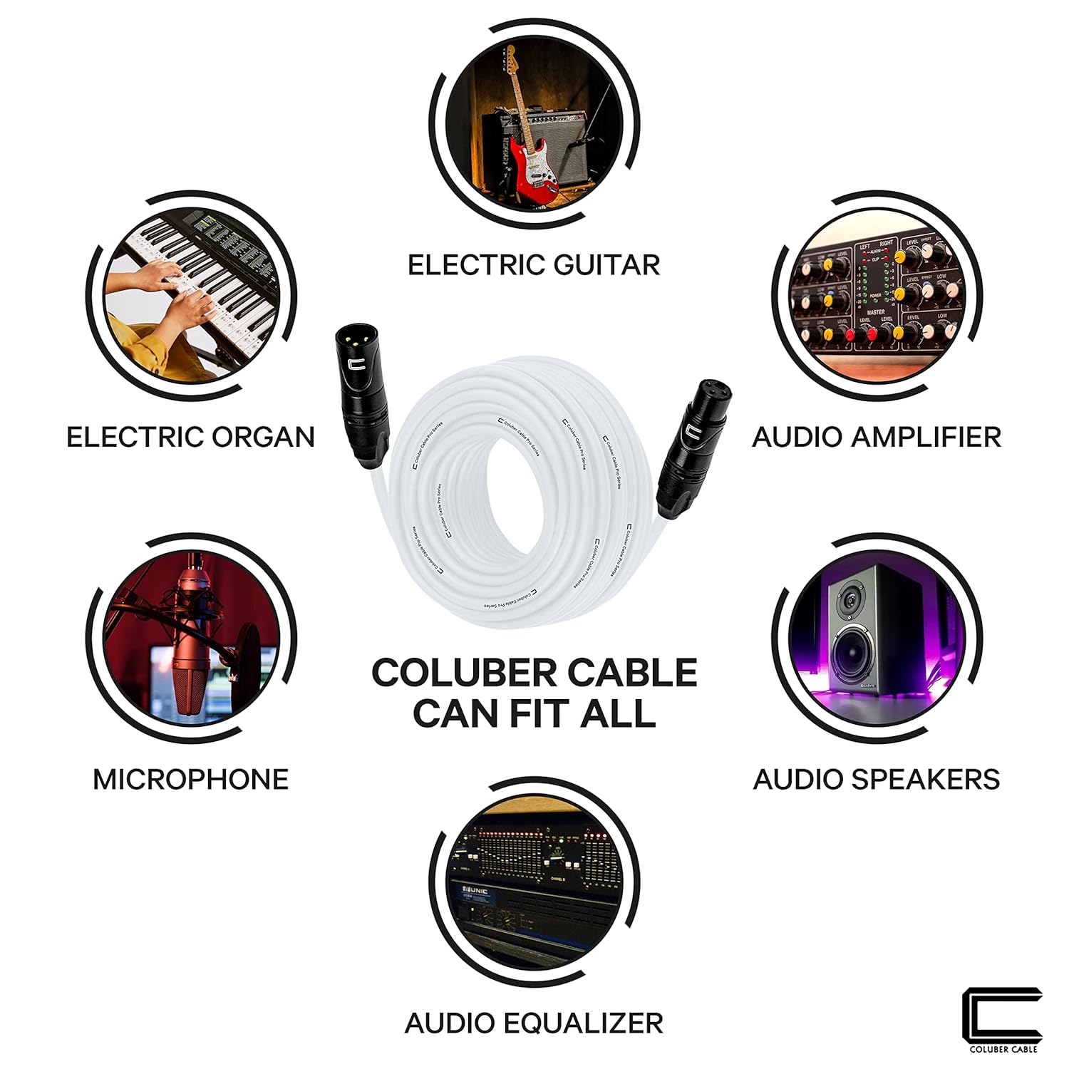 Balanced XLR Cable Male to Female - 100 Feet White - Pro 3-Pin Microphone Connector for Powered Speakers, Audio Interface or Mixer for Live Performance & Recording