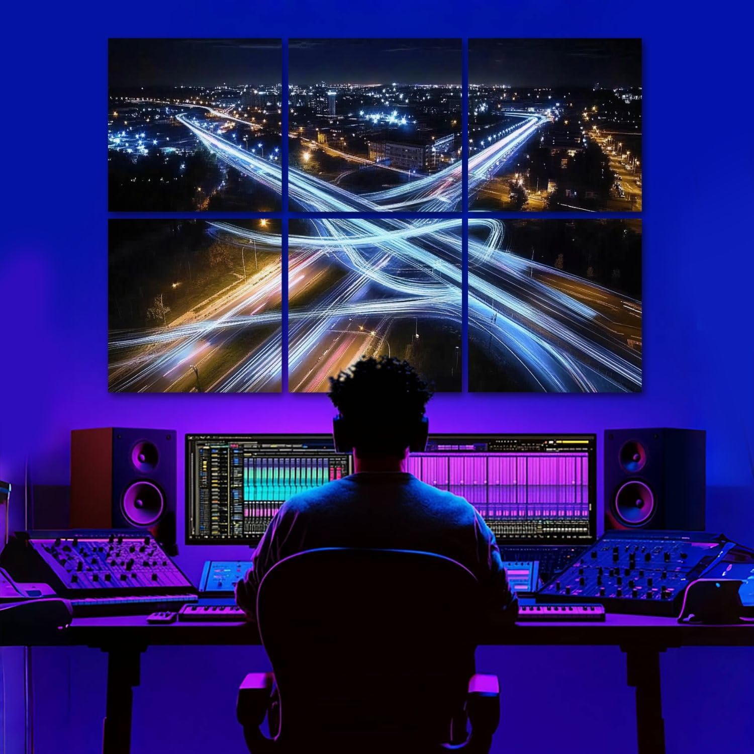 6 Pack Art Acoustic Panels Rush hour fast car moving night city Fast moving traffic drives moving Sound Absorbing Panel 48