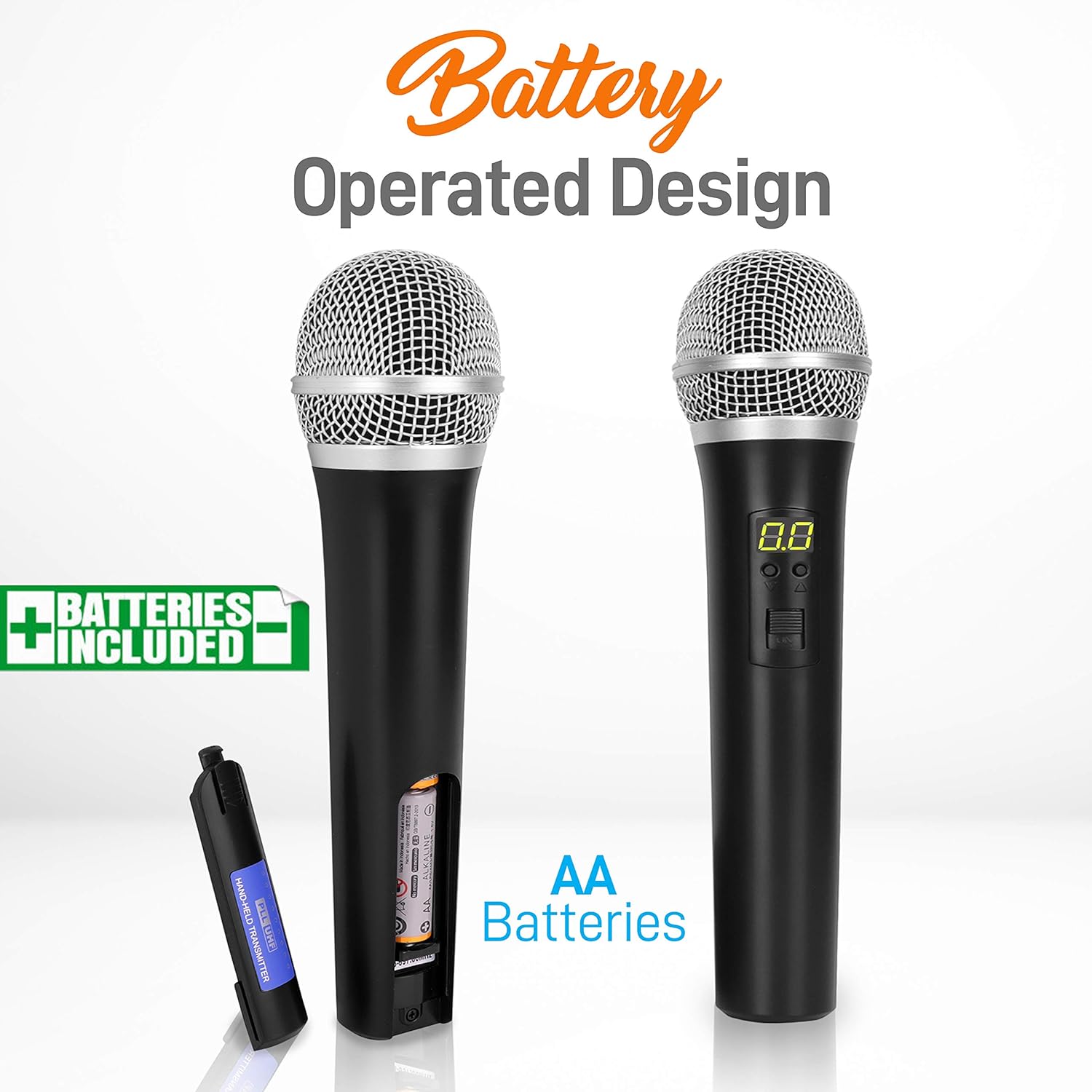 PYLE-PRO Professional Wireless Microphone System - Dual UHF Band, Wireless, Handheld, 2 MICS With 8 Selectable Frequency Channels, Independent Volume Controls, AF & RF Signal Indicators - PDWM3375