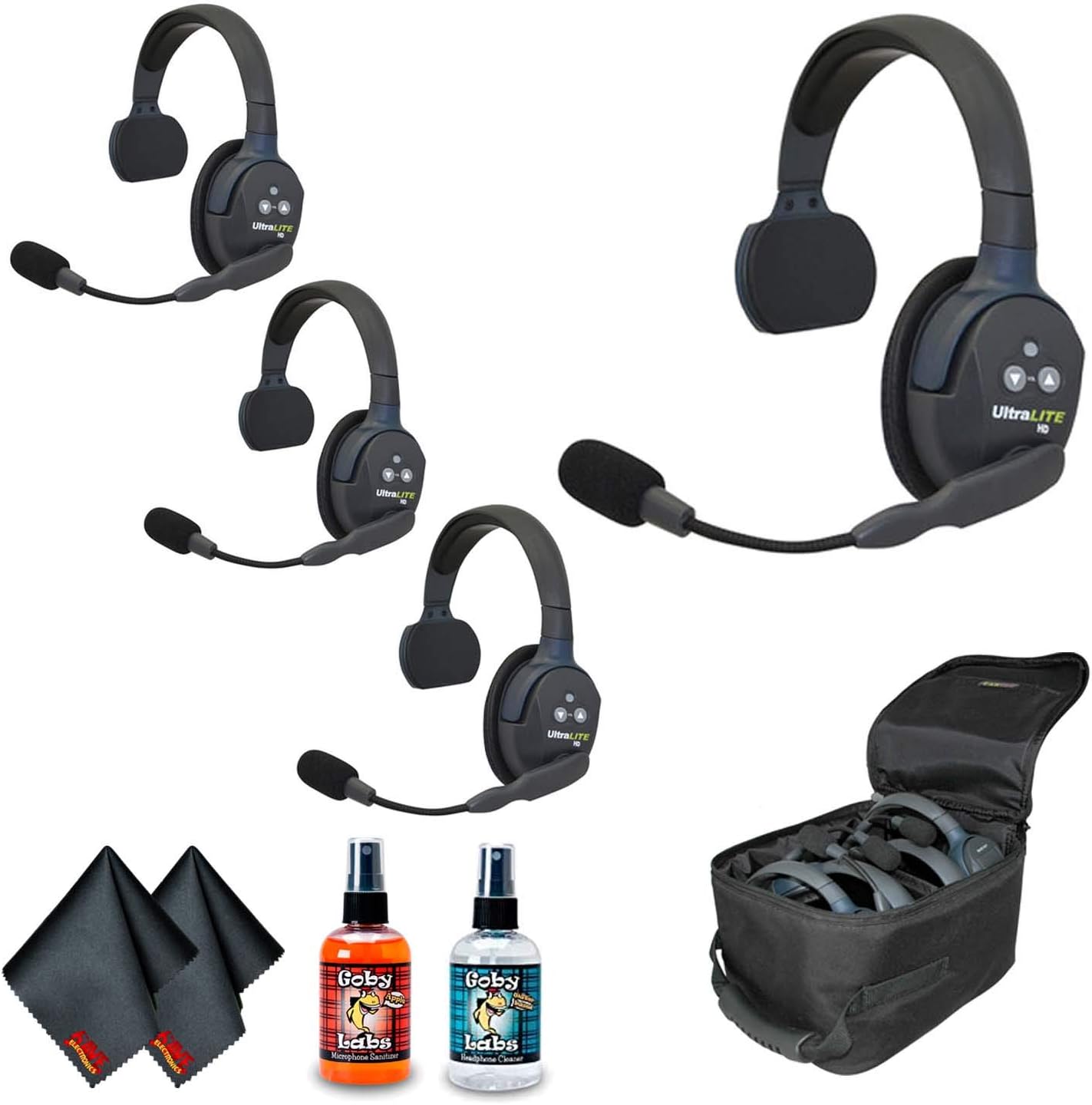EARTEC UL4S Ultralite 4-Person Headset System (USA) with 6Ave Heaphone and Microphone Cleaning Kit