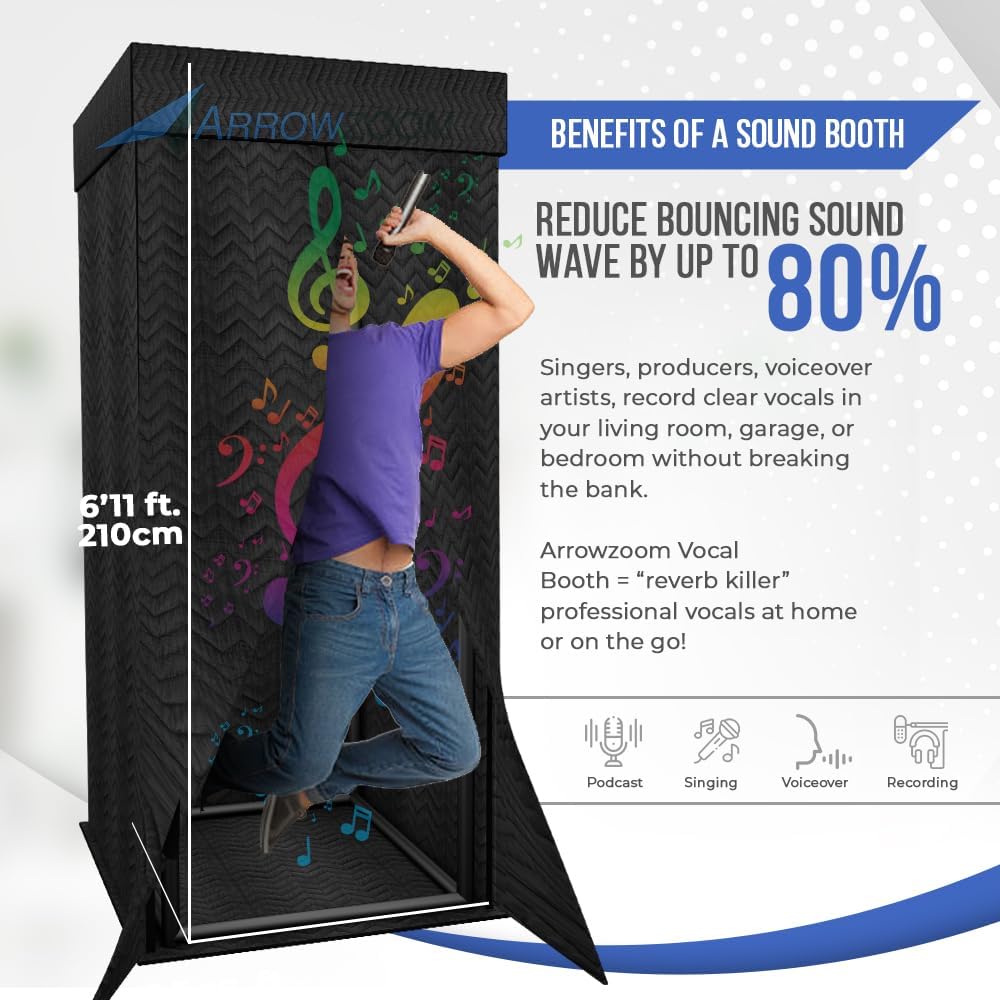 Arrowzoom 1 Sound Absorbing Studio Recording Isolation Booth Kit with 20pcs Flat Bevel Acoustic Foam Portable 360 deg Surround Music Insulator Podcast Noise Reduction Compact Soundproof Black AZ1250