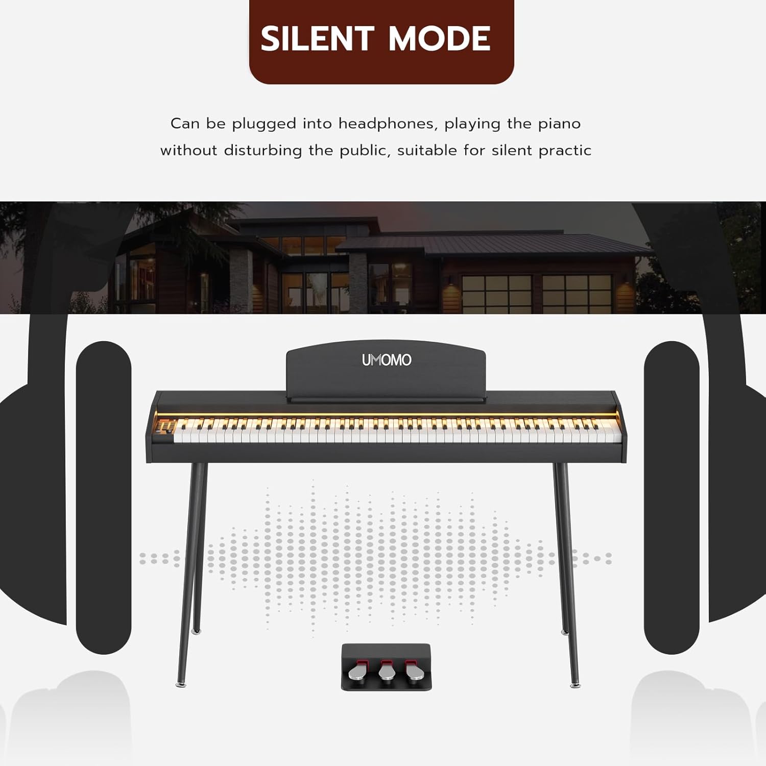 UMOMO UM-725 88 Key Weighted Digital Piano with Adjustable Light, 88 Key Progressive Hammer-action Keyboard Piano for Beginners with MIDI, Black