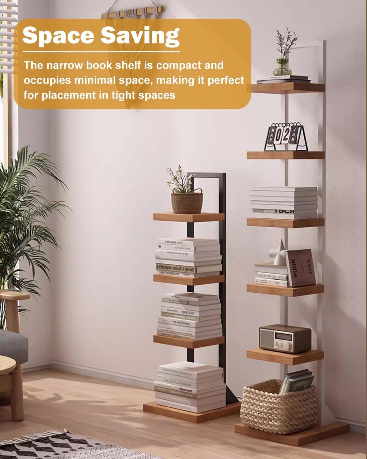 Invisible Book Shelf Tower Space Saving, Heavy Duty Floating Spine Bookshelf with Base, Freestanding Vertical Book Display Bookcase(White,4-Tier 87cm (34 1/4