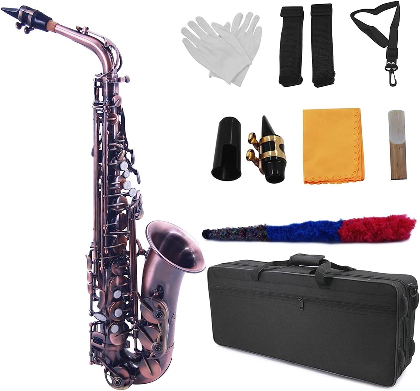 Sax Beginners Kit EB Alto Saxophone Sax Vintage Green 802 Key Type Instrument with Carrying Case Reed Cleaning Brush Cloth Wind Instrument (Color : AS-130AB)