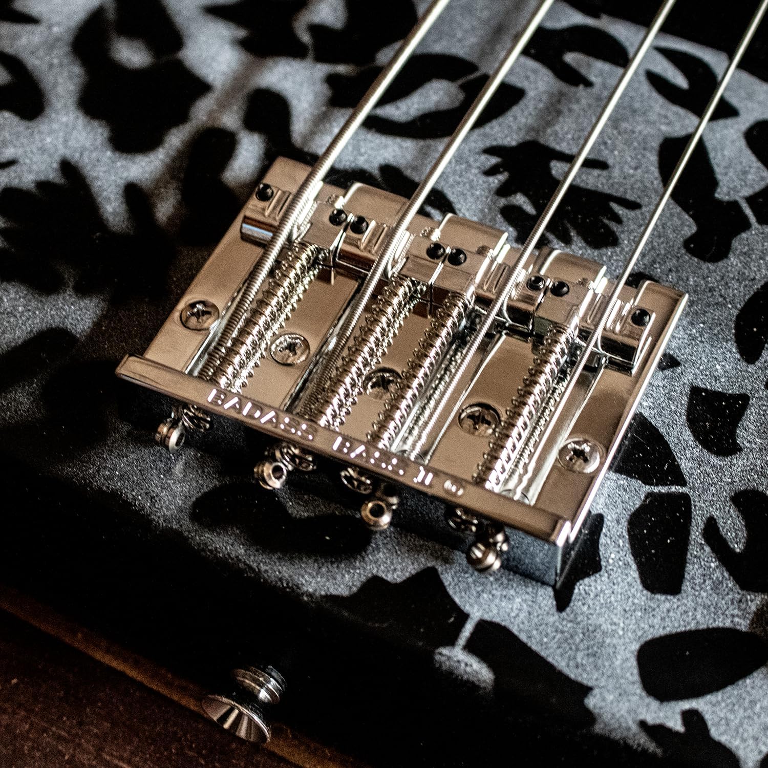 Sawtooth Johnny Martin Black and White Signature Leopard Skin Electric Bass Guitar w Padded Gig Bag