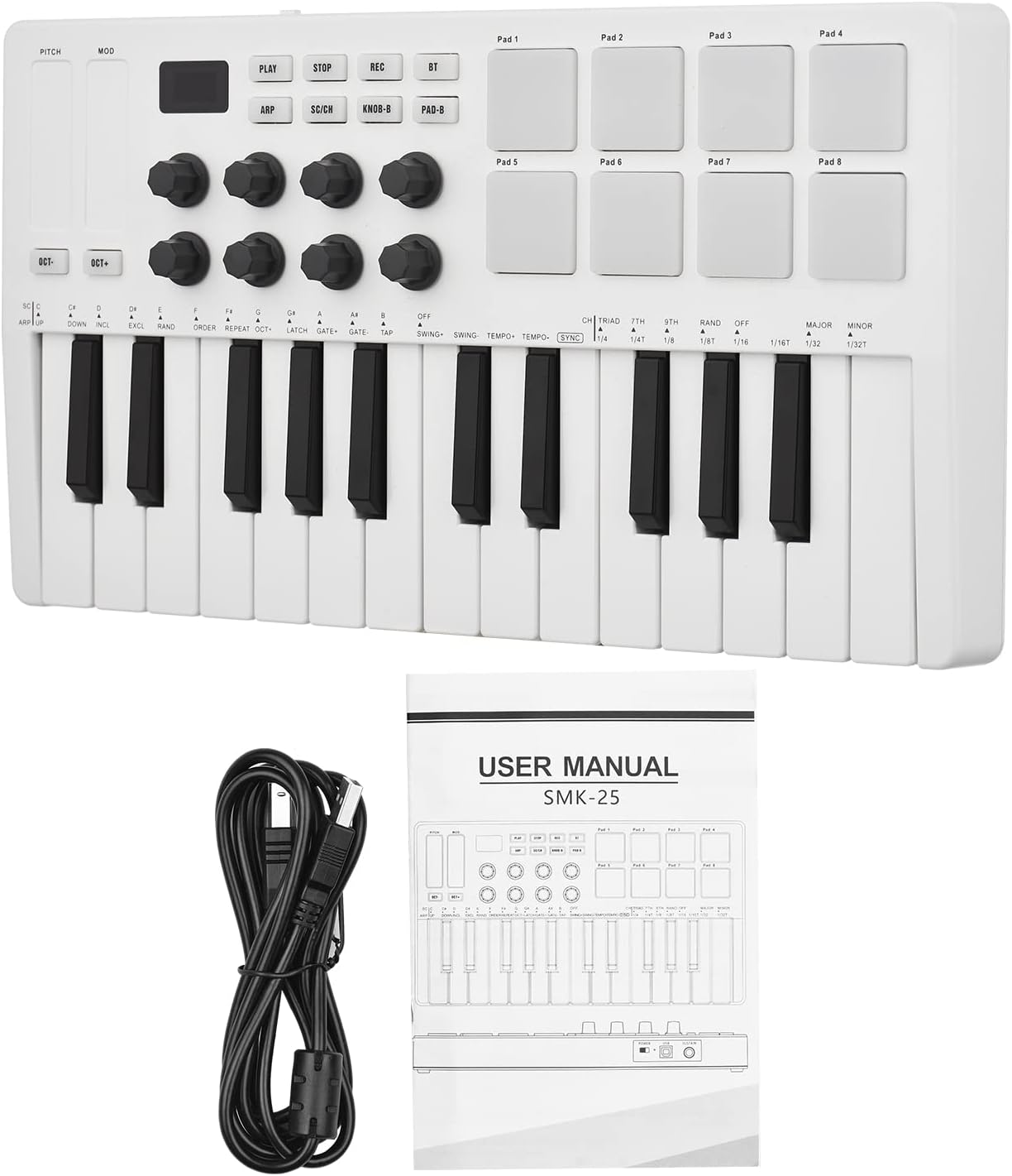25-Key MIDI Control Keyboard Mini Portable USB Keyboard MIDI Controller with 25 Velocity Sensitive Keys 8 RGB Backlit Pads 8 Knobs