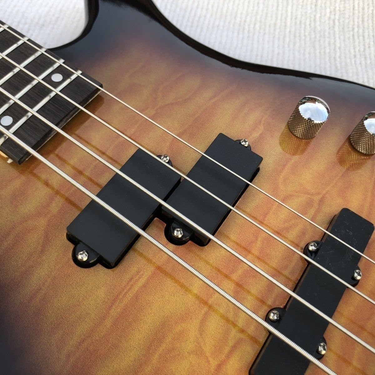 Electric Bass Guitar 4 String 24 Frets Full Size PJ Pickups Blue Water Ripple Burst Solid Basswood Body for Beginners(Brown)