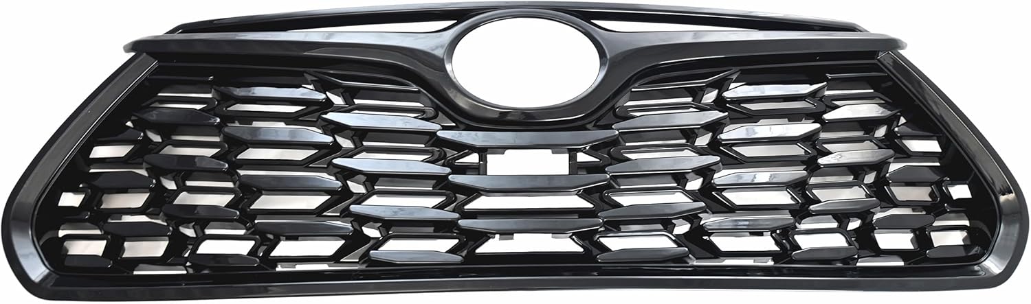Trim Illusion Patented ABS6518BLK Compatible with 2020-2023 Toyota Highlander LE/XLE Chrome Delete Gloss Black Clip-On W/Tape Grille Overlay ABS Grille Automotive Accessory