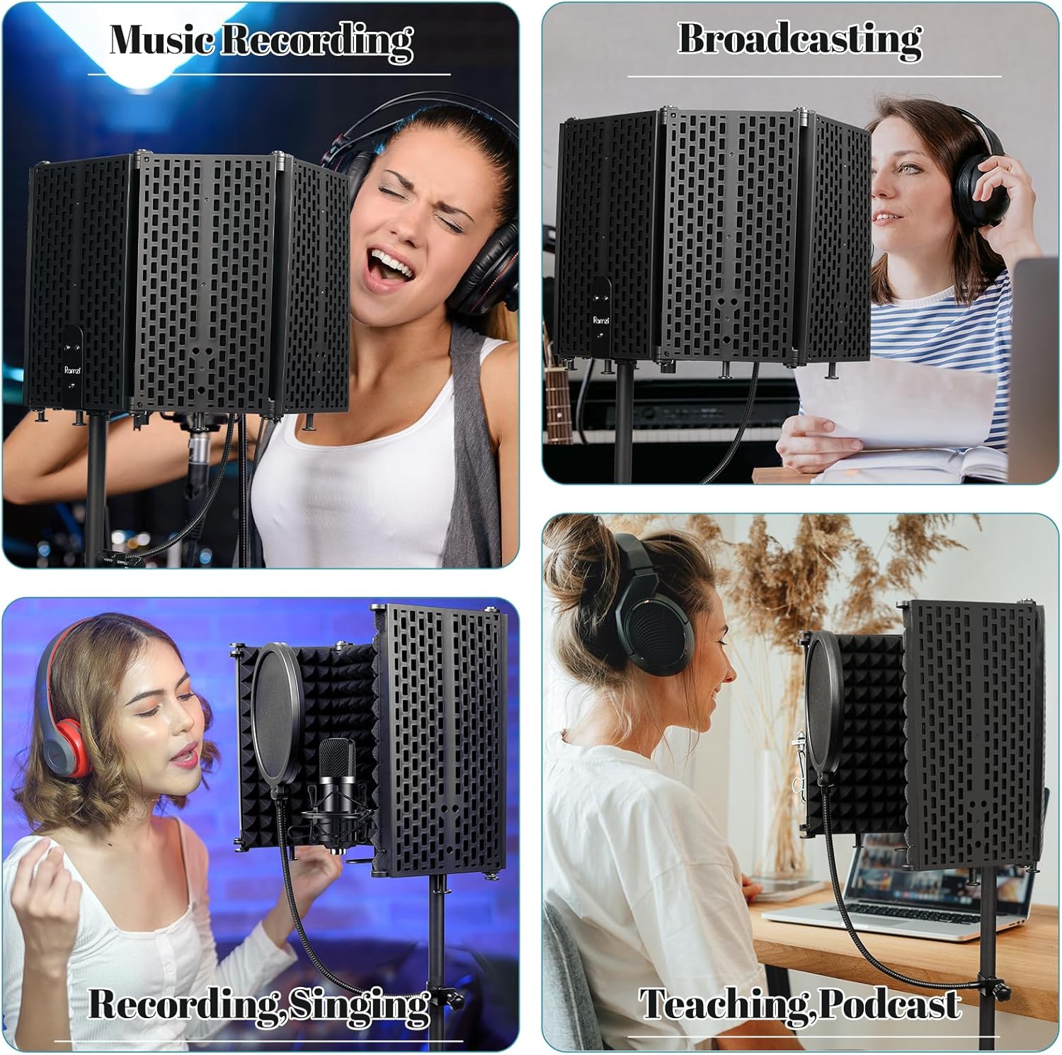 Microphone Stand With Isolation Shield,Recording Studio Equipment With Pop Filter,Tripod Stand, Foldable Mic Shield With Sound Insulation For Recording Studio, Podcasts,Broadcasting