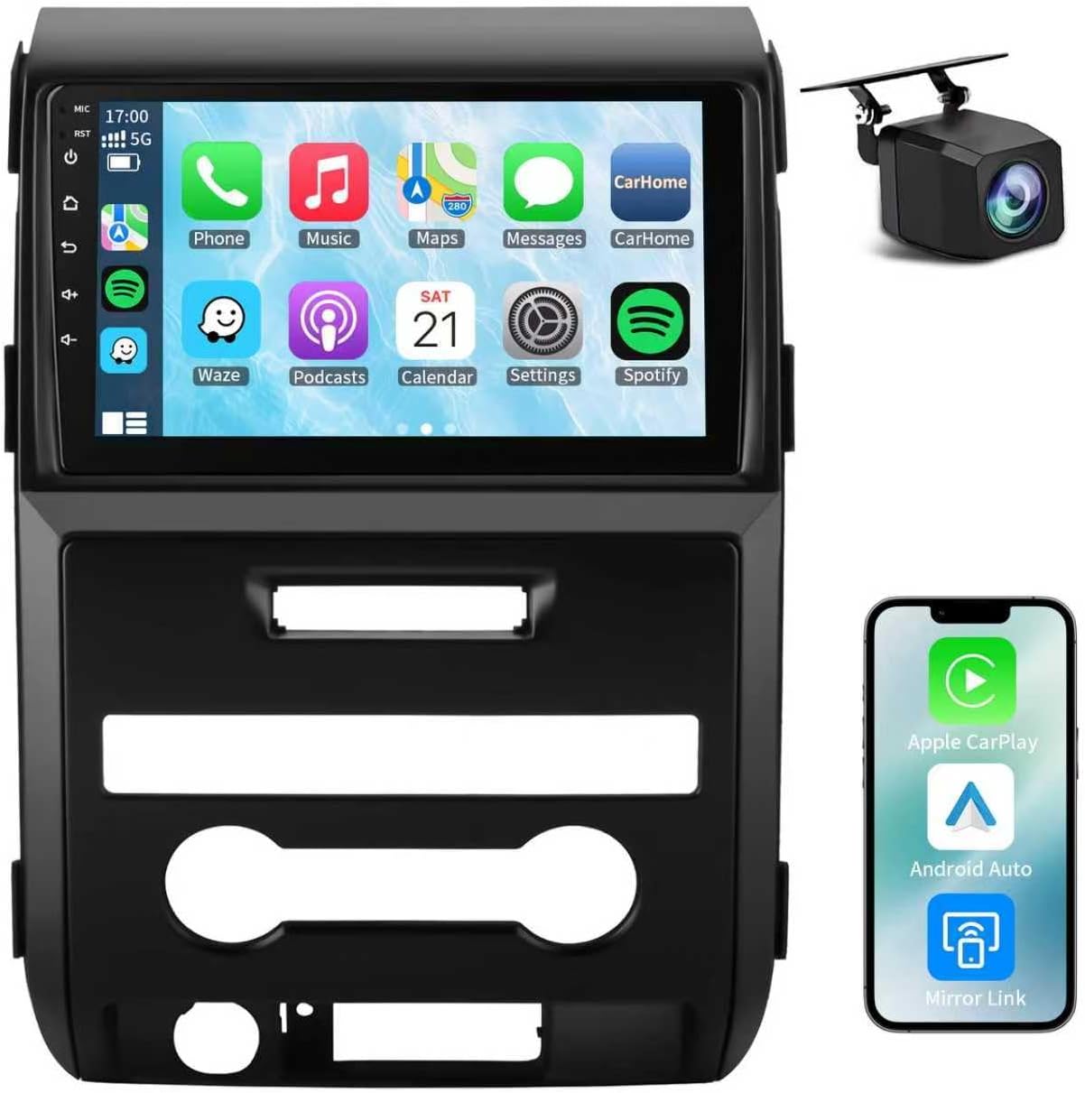 4G+64G Android 15 Car Stereo for Ford F150 2009-2014, Wireless Carplay Android Auto 9 inch QLED 1280 * 800 Touchscreen Car Radio Replacement with GPS Navigation Bluetooth WiFi Backup Camera