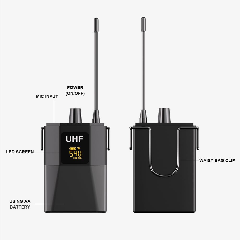 Wireless Microphone System with 4 Lavalier Microphones, Backpack Transmitter, 220 ft. Range, Ideal for Parties, Singing, Karaoke, Conferences, Churches.