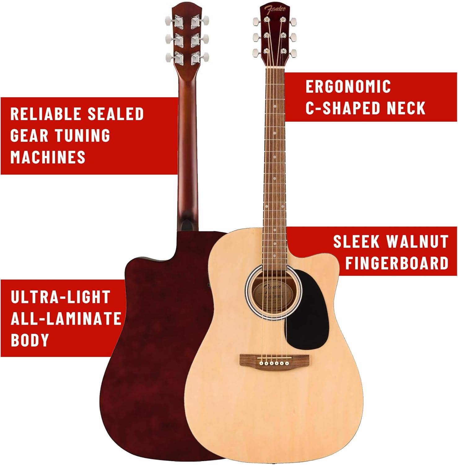 Fender Dreadnought Acoustic-Electric Guitar - Natural Bundle with Hard Case, Strap, Strings, Picks, and Austin Bazaar Instructional Video