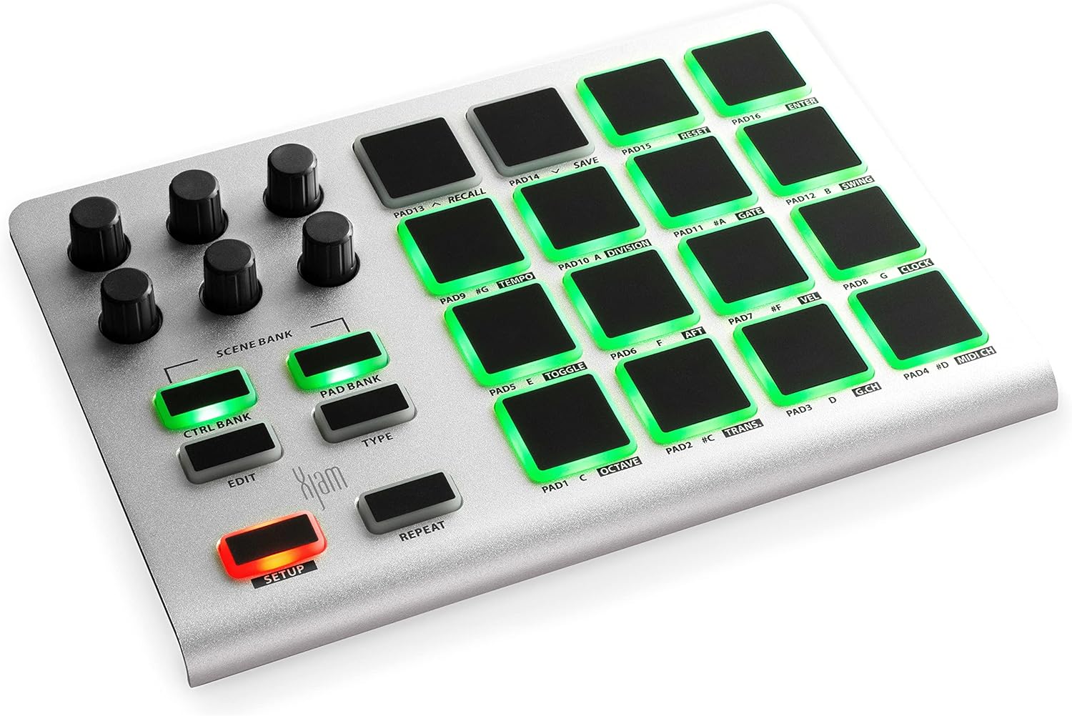 Xjam Professional MIDI Pad Controller - Ultra-Portable Aluminum Frame MIDI Drum Pad with 16 Beat Pads and 6 Assignable Knobs, Beat Machine for Melodic Samples, Plug & Play on iPad, iPhone, Mac, PC