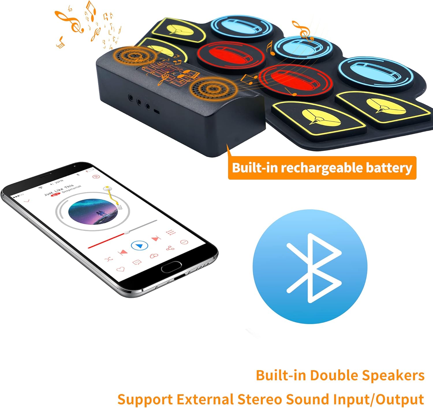 Electric Drum Set for Kids, Electronic Drum Pad with Light Up Drumsticks and Drum Stand, Bulit-in Double Speakers and Rechargeable Battery, Kids Drum Set with LED Drumsticks, 9 Pads Digital Drum Kit