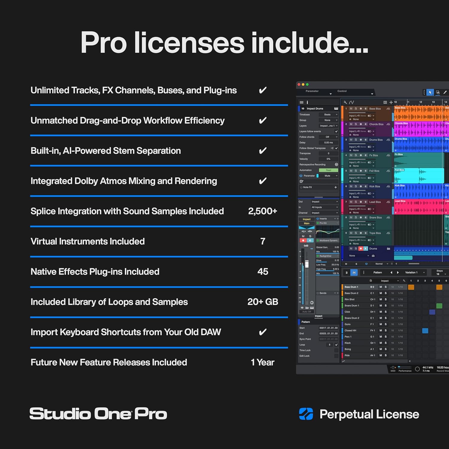 Studio One Pro 7 Upgrade License from Any Previous Version or Edition of Pro or Artist — Stem Separation, Splice Integration, Integrated Launcher, Virtual Instruments, Loops, & Samples Included
