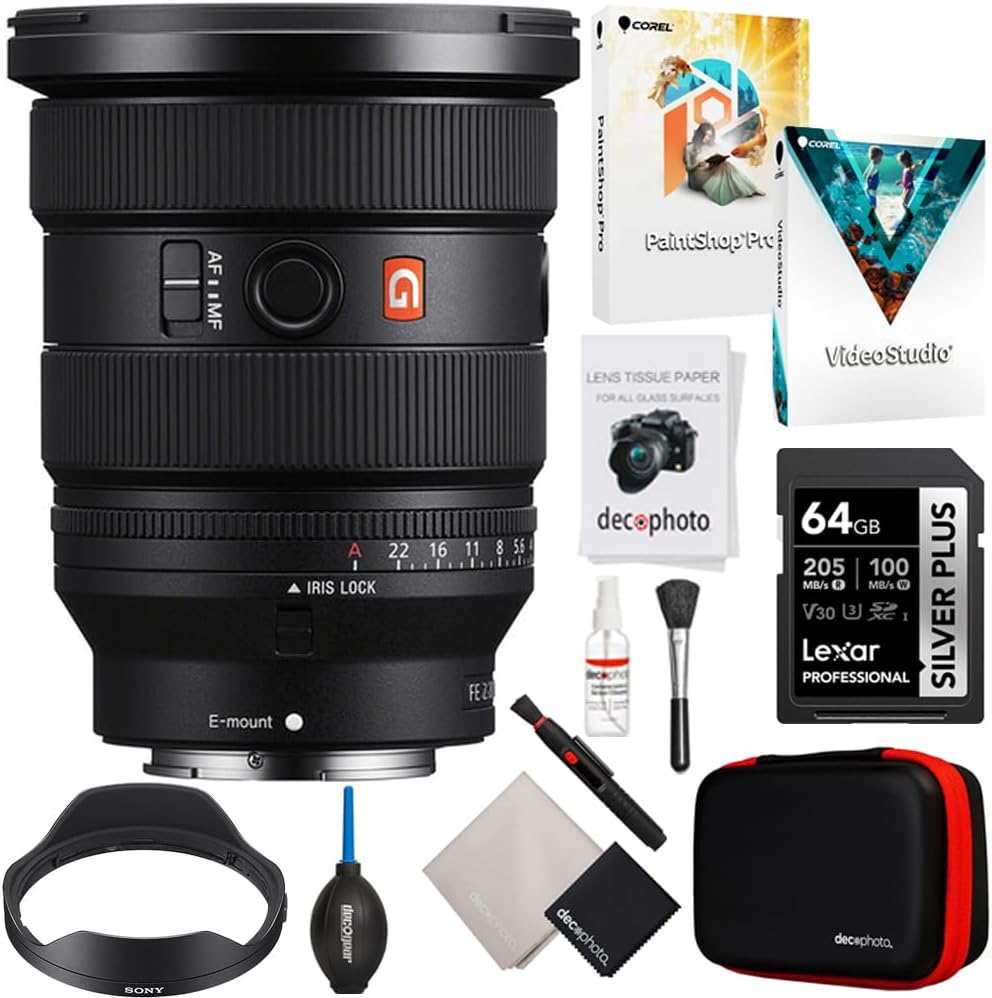 Sony SEL1635GM2 FE 16-35mm F2.8 GM II Full-Frame Standard Zoom G Master Lens Bundle with Deco Photo All-in-One Cleaning Kit, Lexar 64GB Memory Card, Corel Photo Video Suite PaintShop Pro