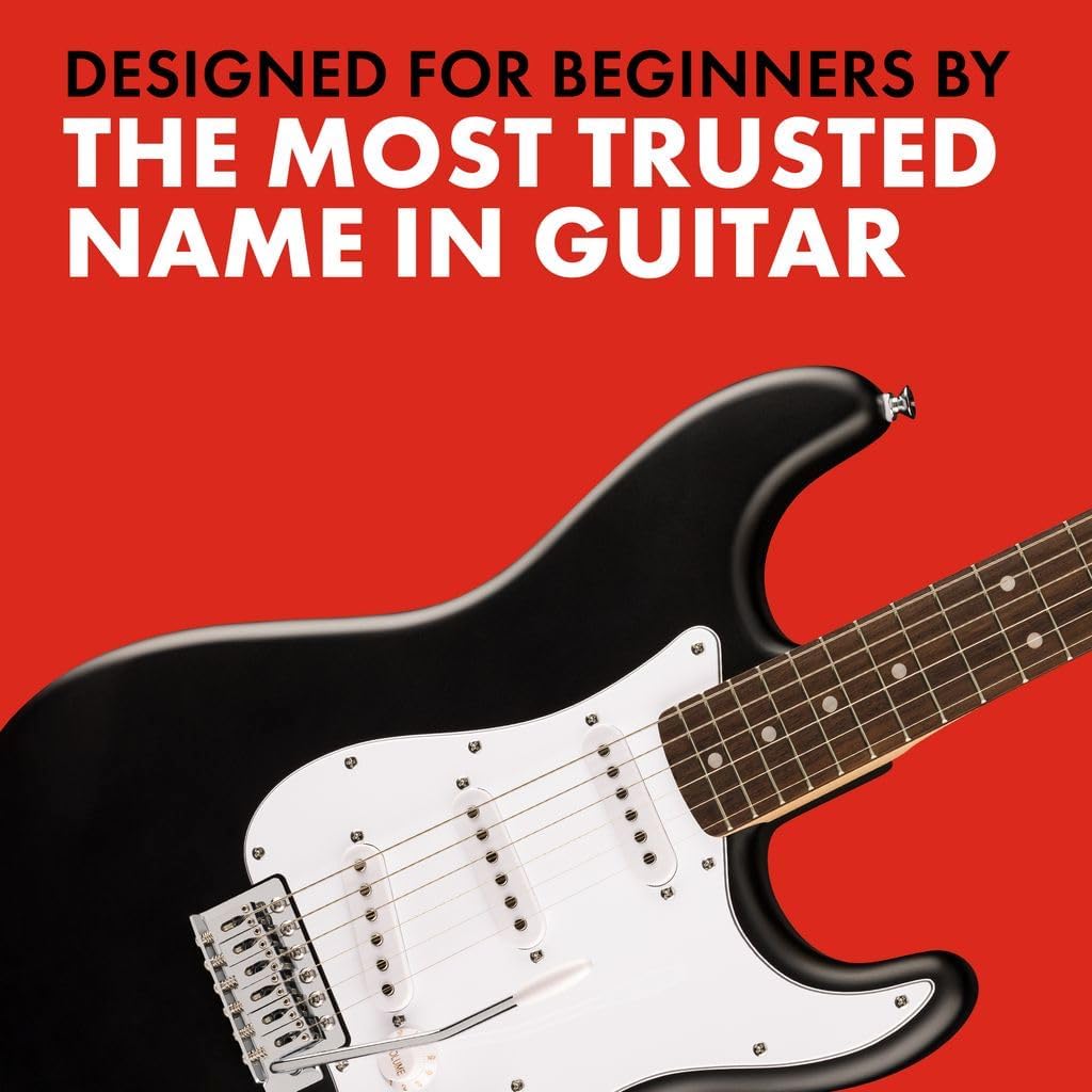 Fender Squier Debut Series Stratocaster Electric Guitar, Beginner Guitar, with 2-Year Warranty, Includes Free Lessons, Black with Matte Finish
