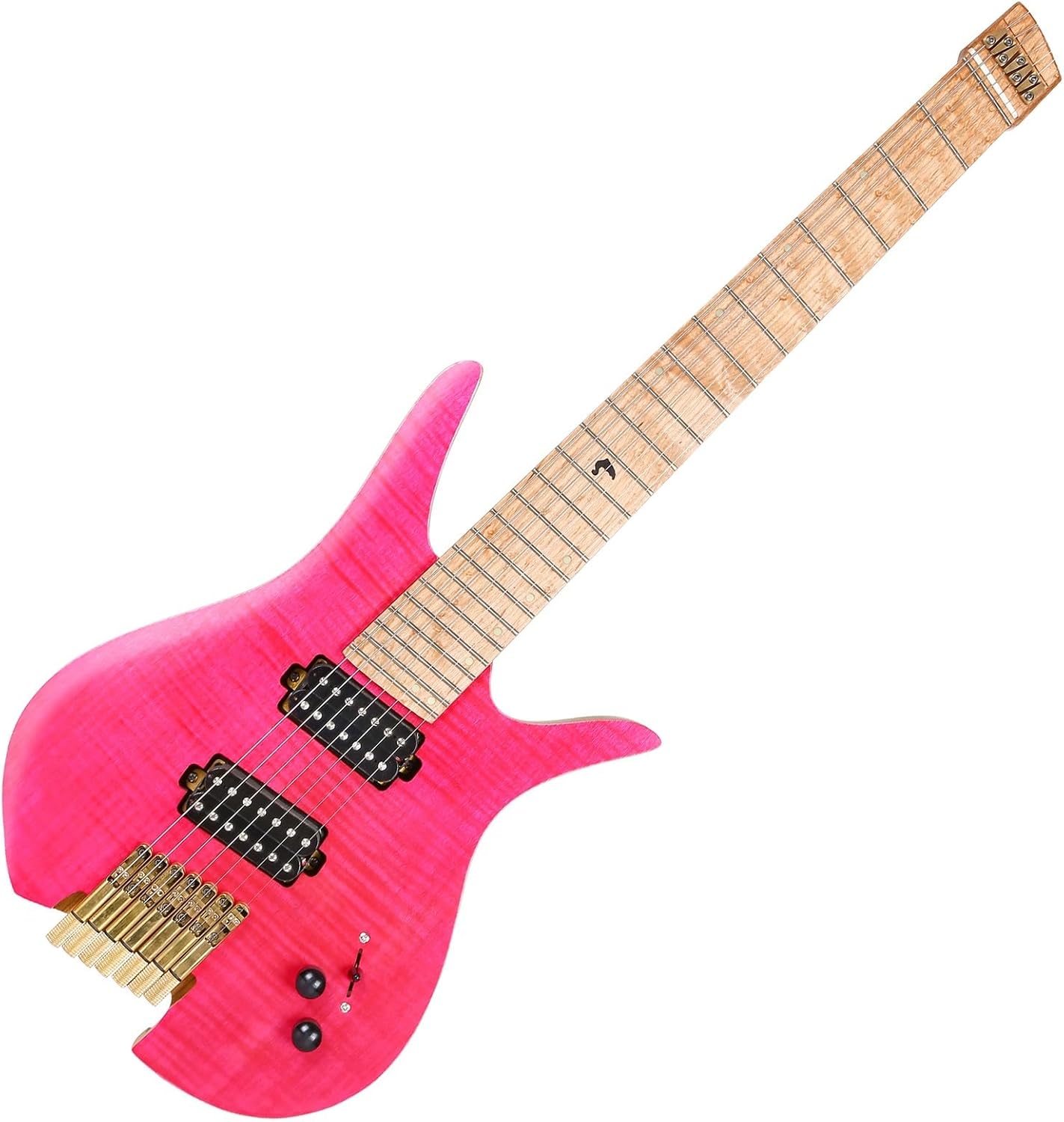 Headless Electric Guitar 7 String Fanned Fret Headless Electric Travel Guitar with 3-Way Converter 1 Volume 1 Tone Control